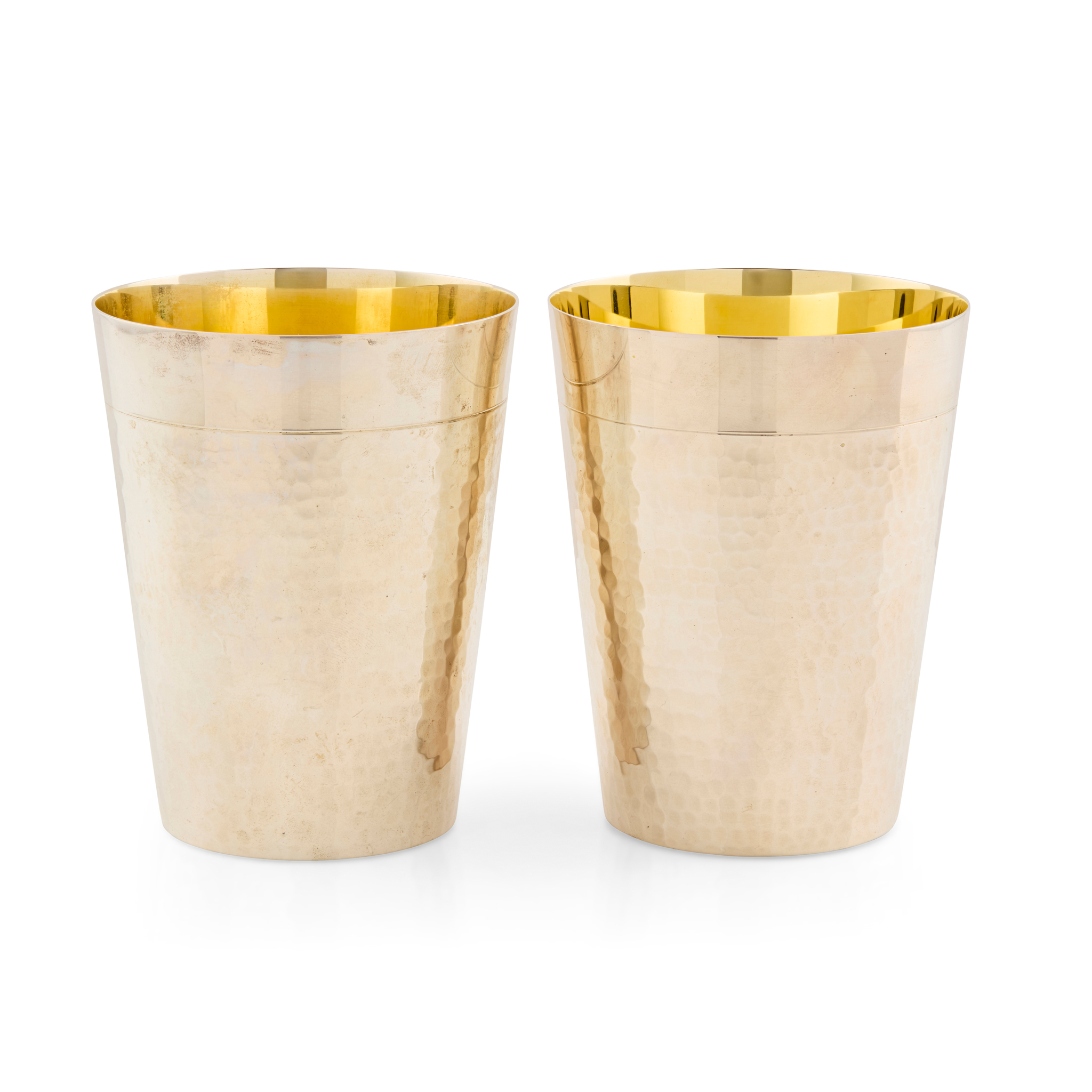 PAIR OF LARGE CONTEMPORARY SILVER PLANISHED BEAKERS
