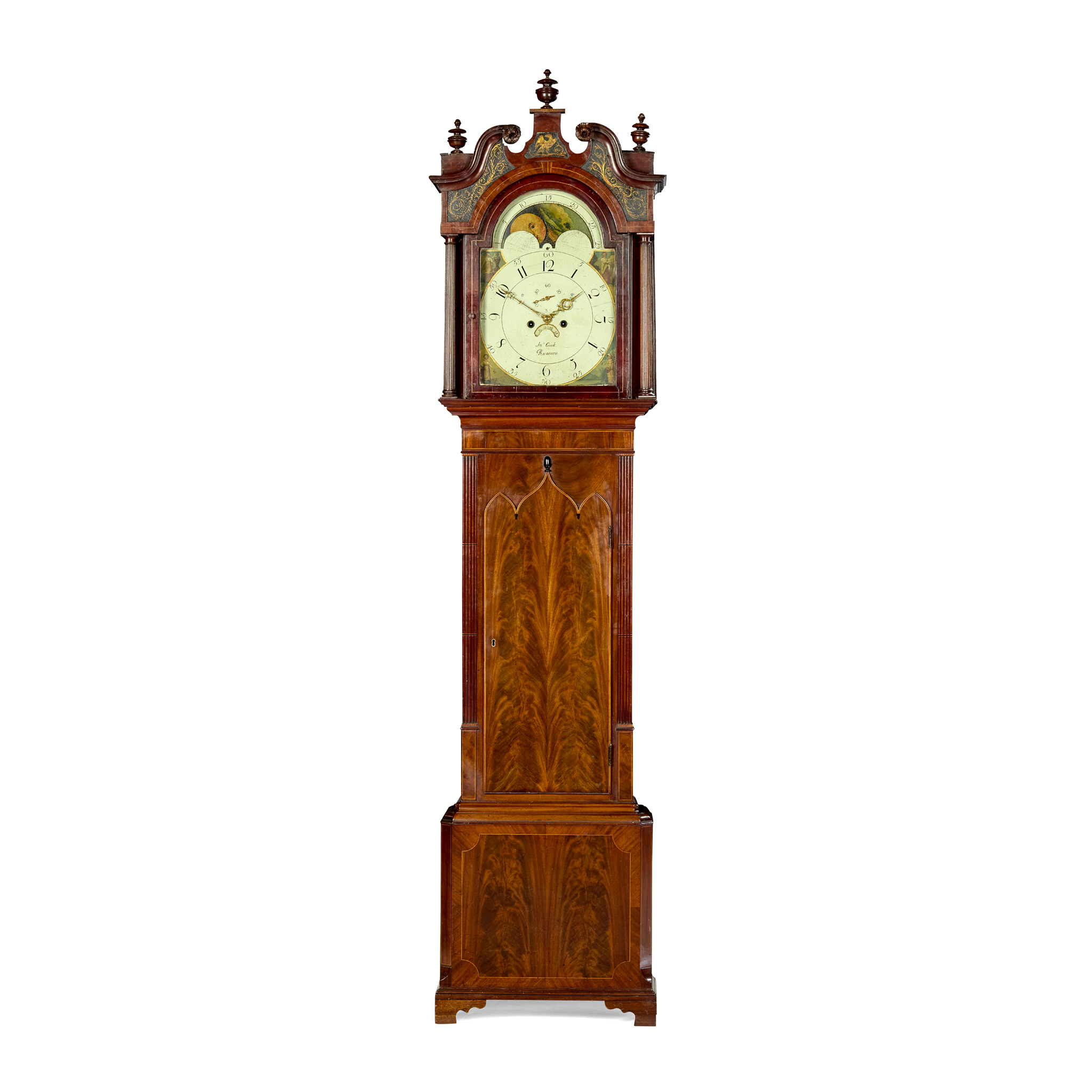 GEORGE III MAHOGANY PAINTED DIAL MOONPHASE LONGCASE CLOCK, JOHN COOK, RUNCORN