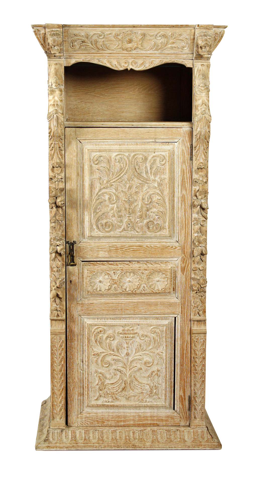 CARVED LIMED OAK CABINET