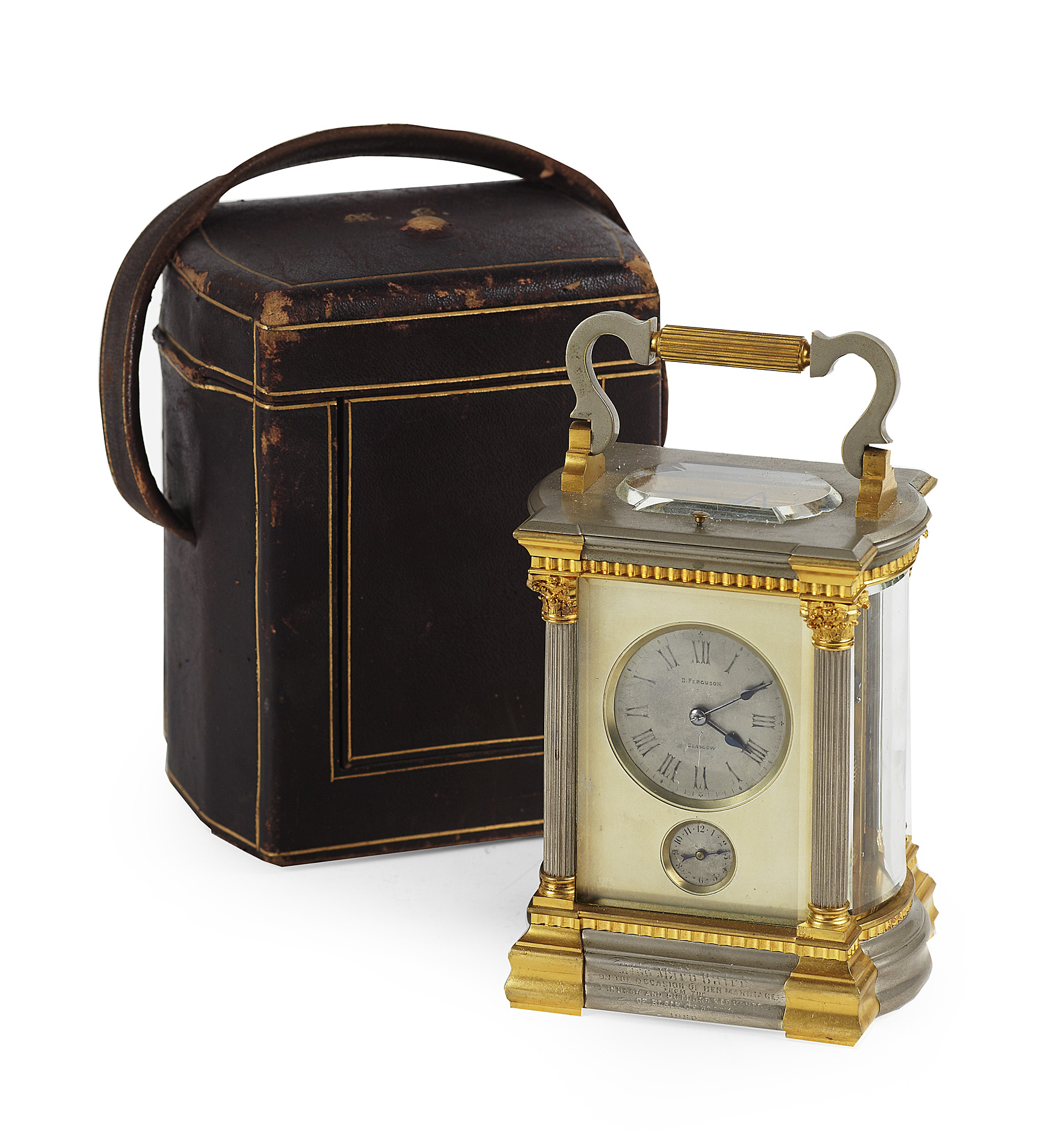 FRENCH BRASS AND SILVERED CARRIAGE CLOCK