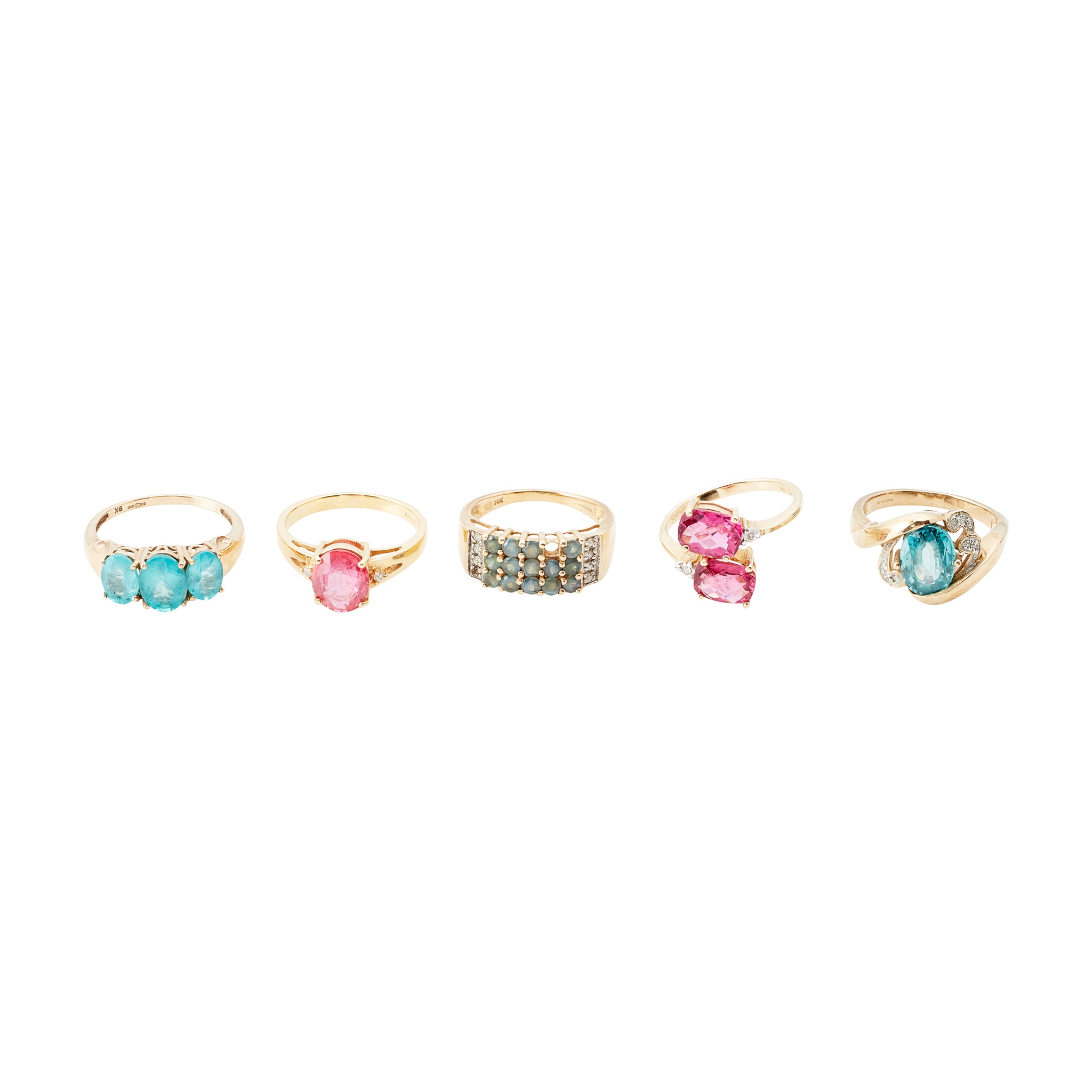 A collection of gem set cocktail rings