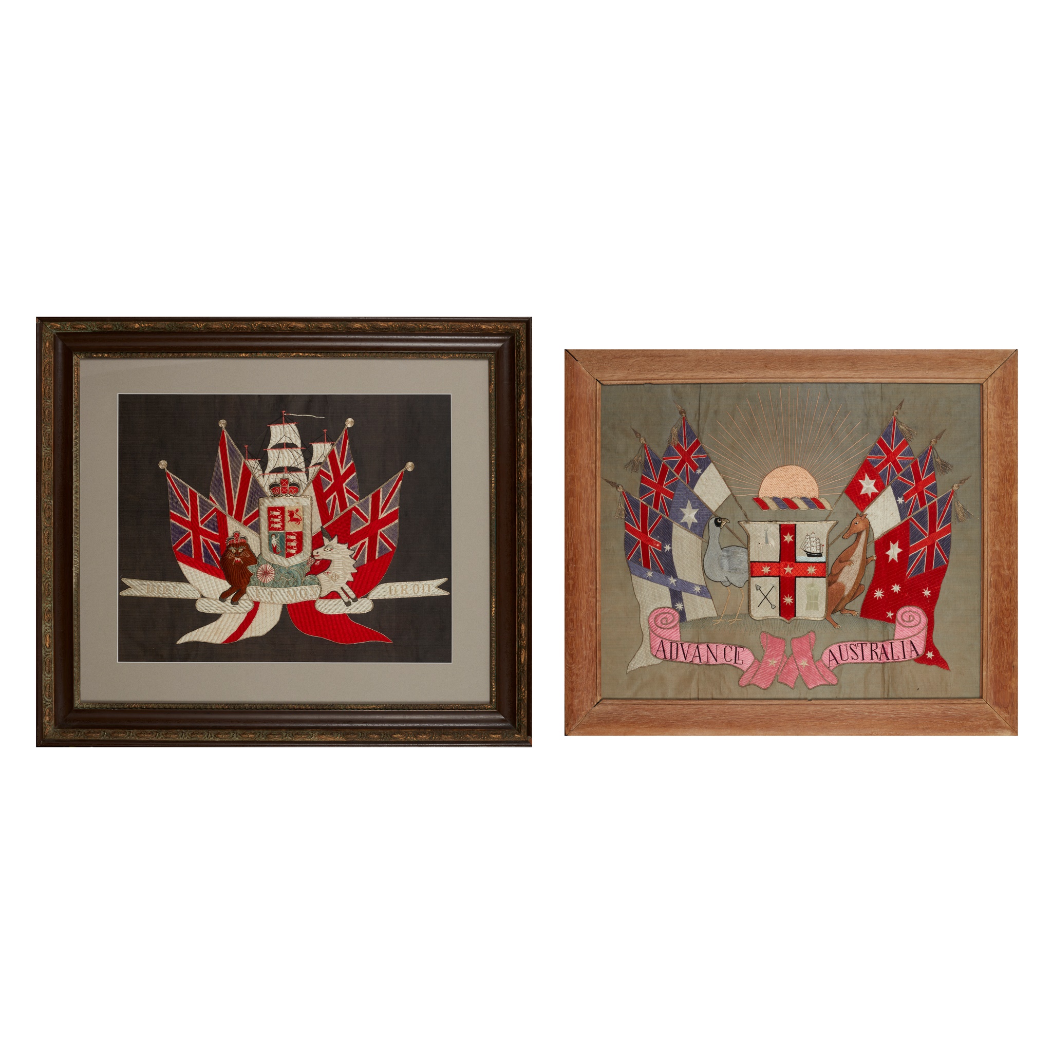 TWO LARGE PATRIOTIC NEEDLEWORK PICTURES