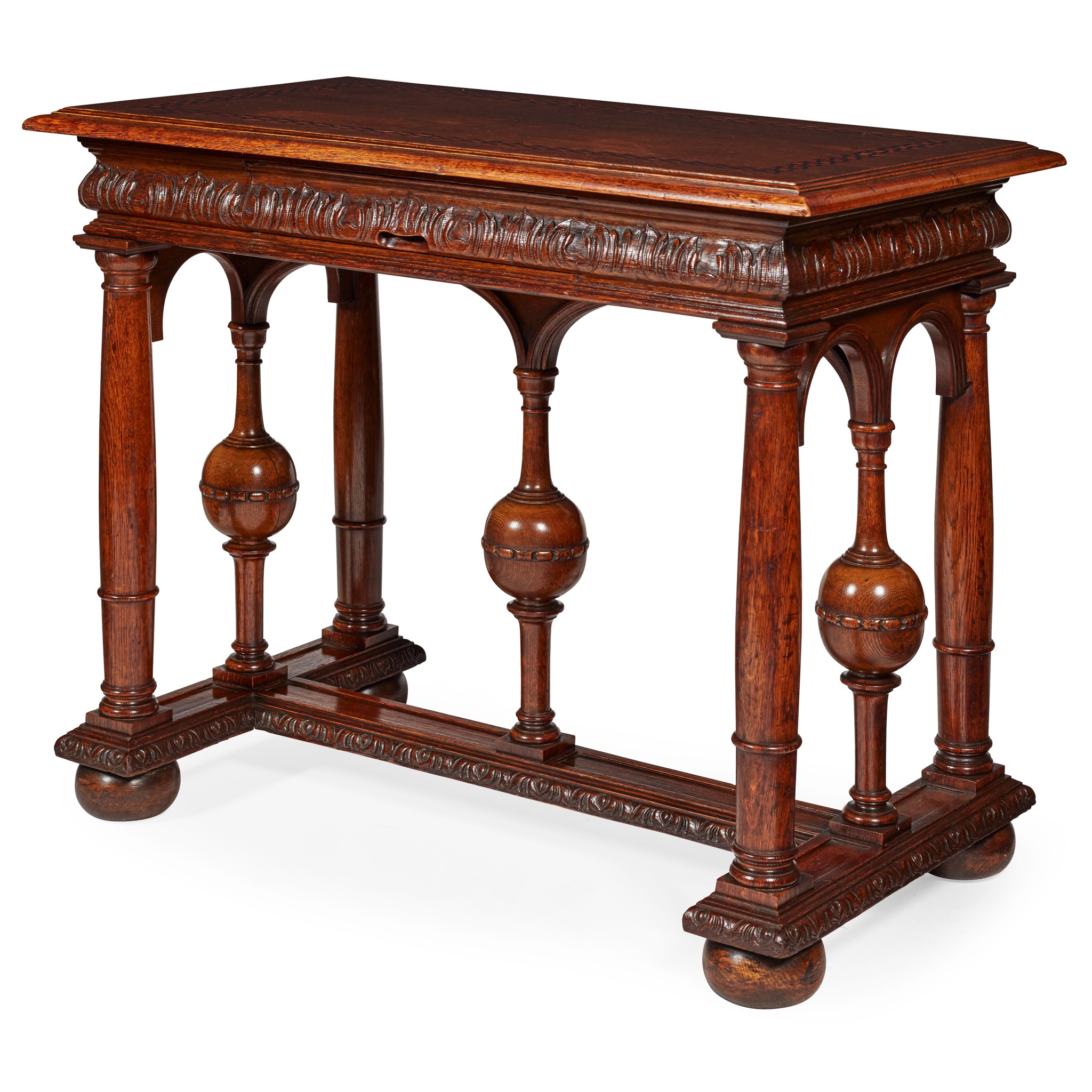 JACOBEAN STYLE OAK INLAID CENTRE TABLE