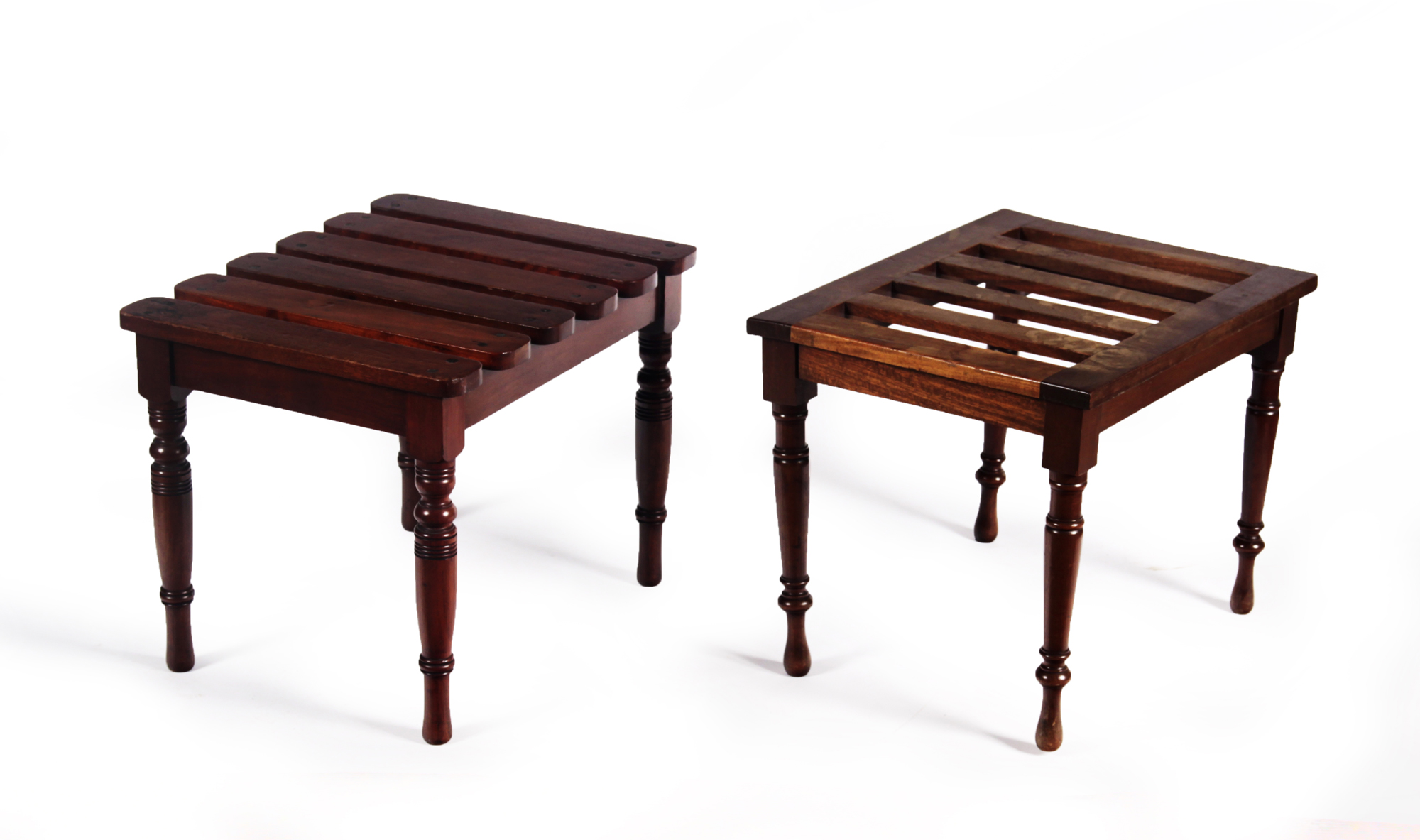 TWO EDWARDIAN LUGGAGE STOOLS