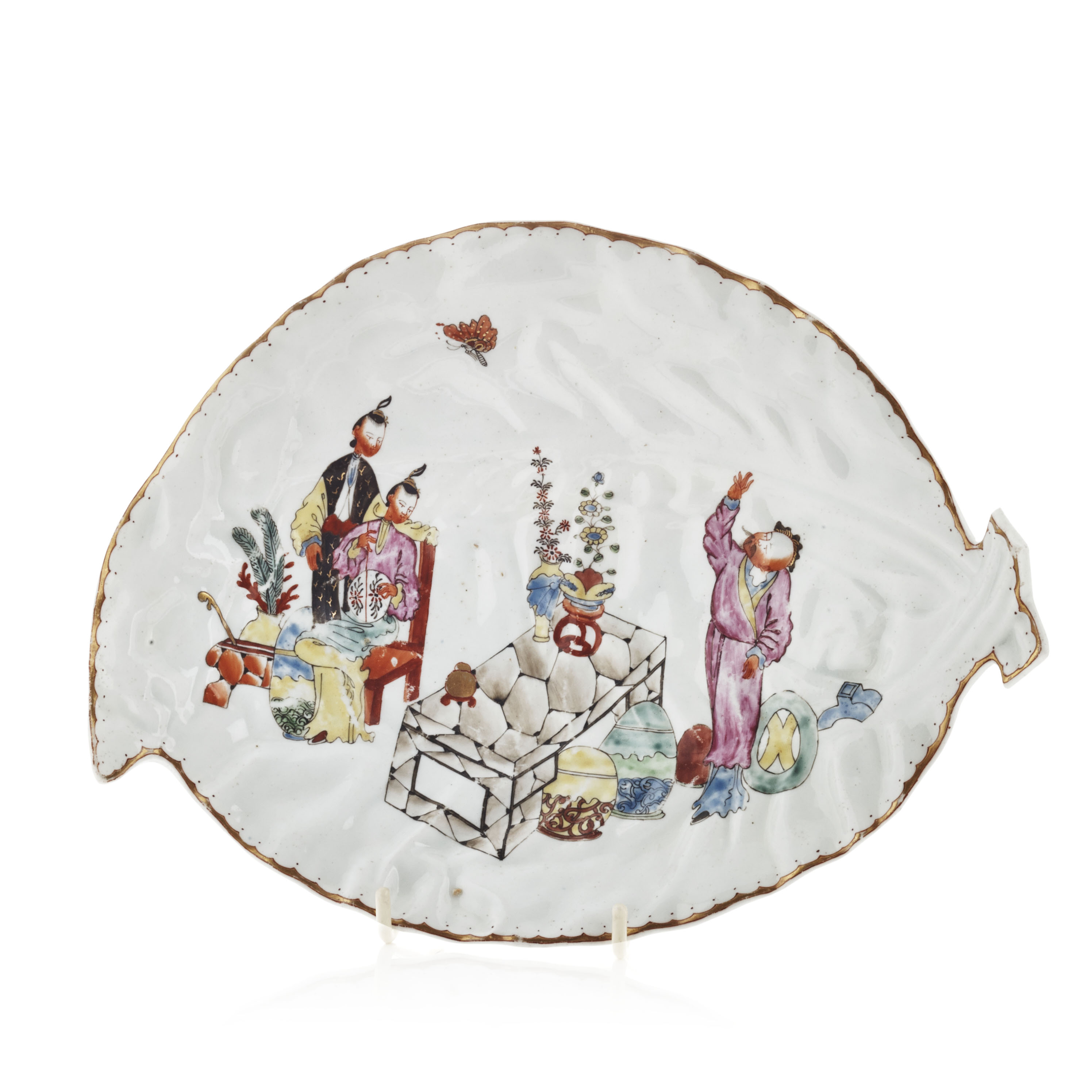 WORCESTER FIRST PERIOD PORCELAIN CABBAGE LEAF DISH