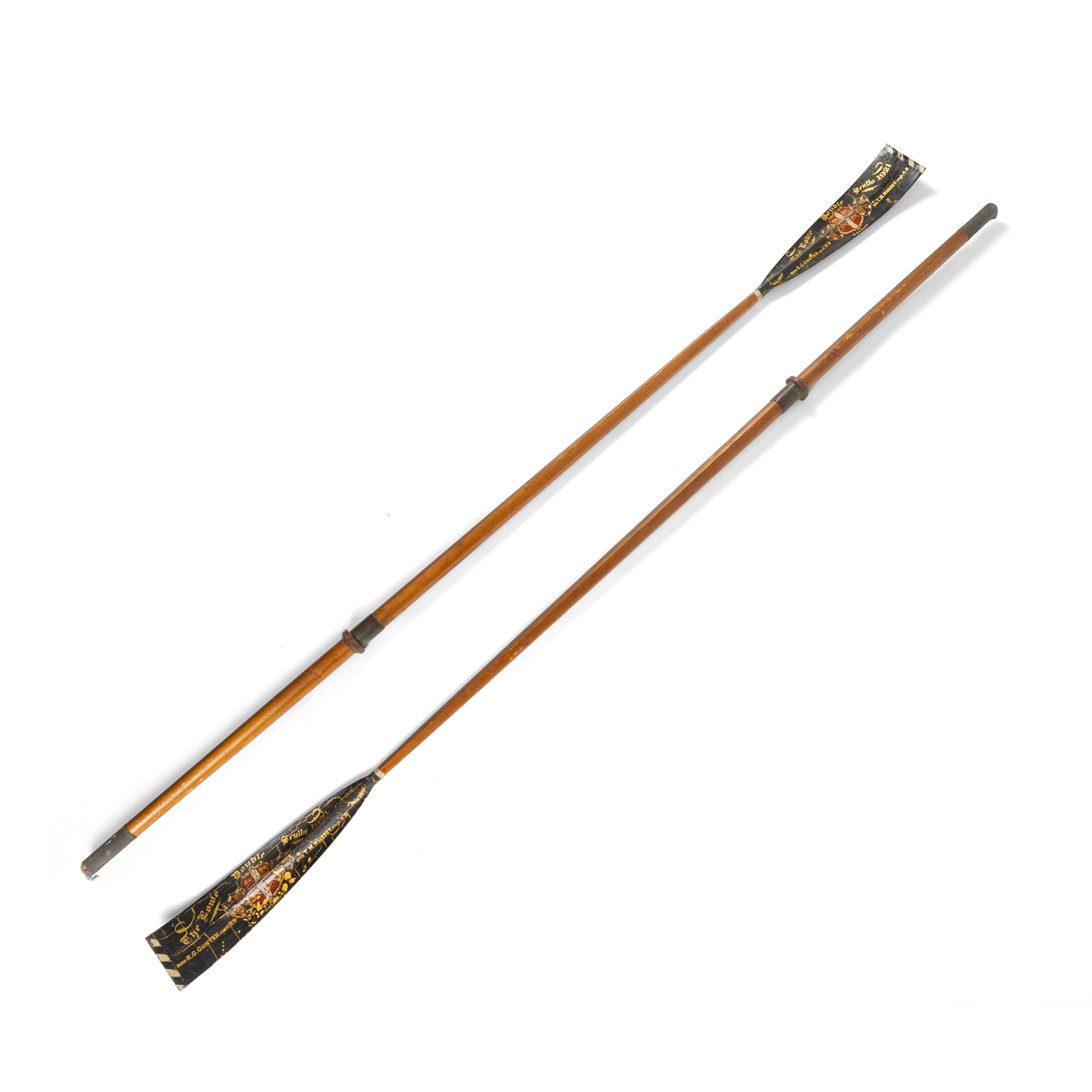 A PAIR OF COMMEMORATIVE DOUBLE SCULL OARS