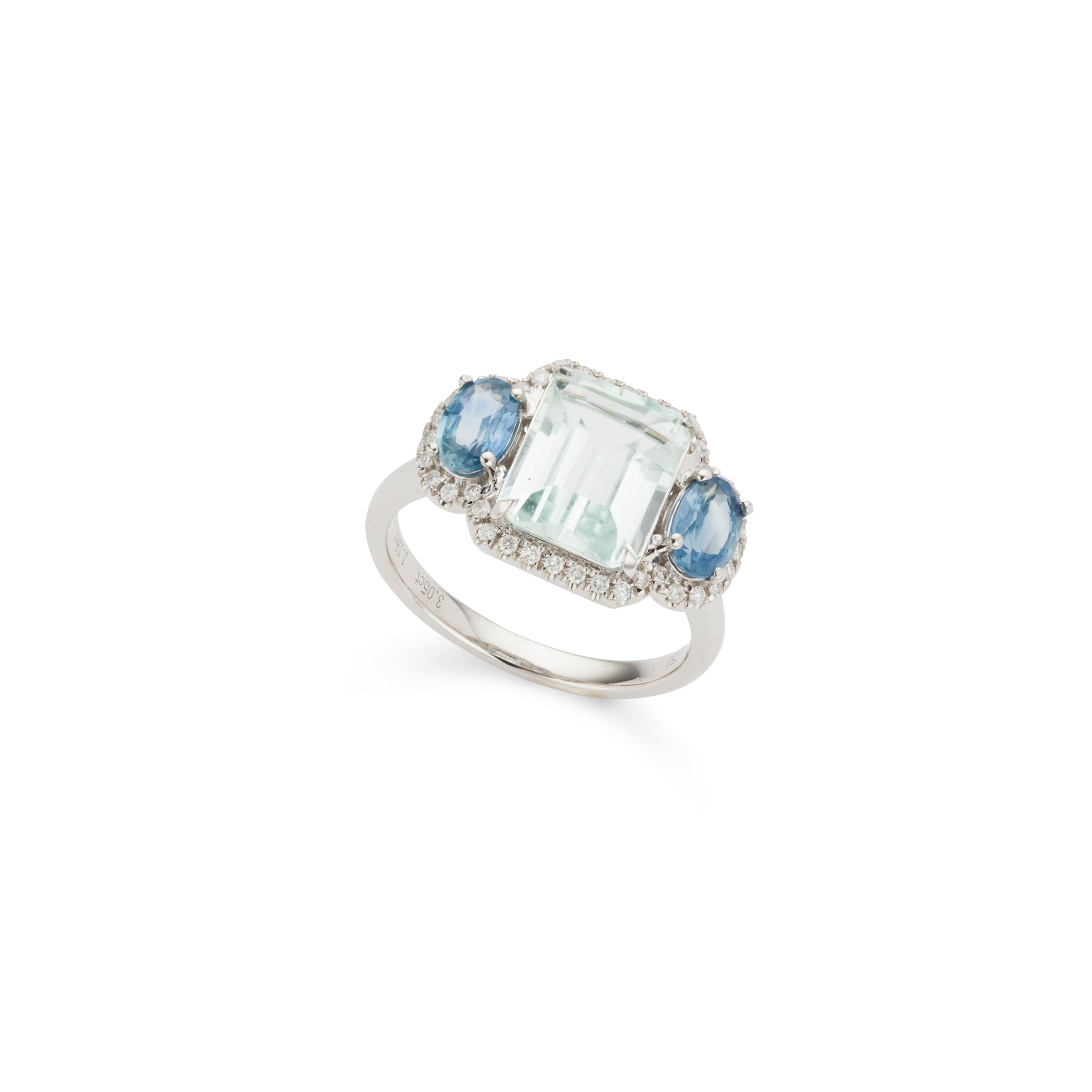An aquamarine, sapphire and diamond ring