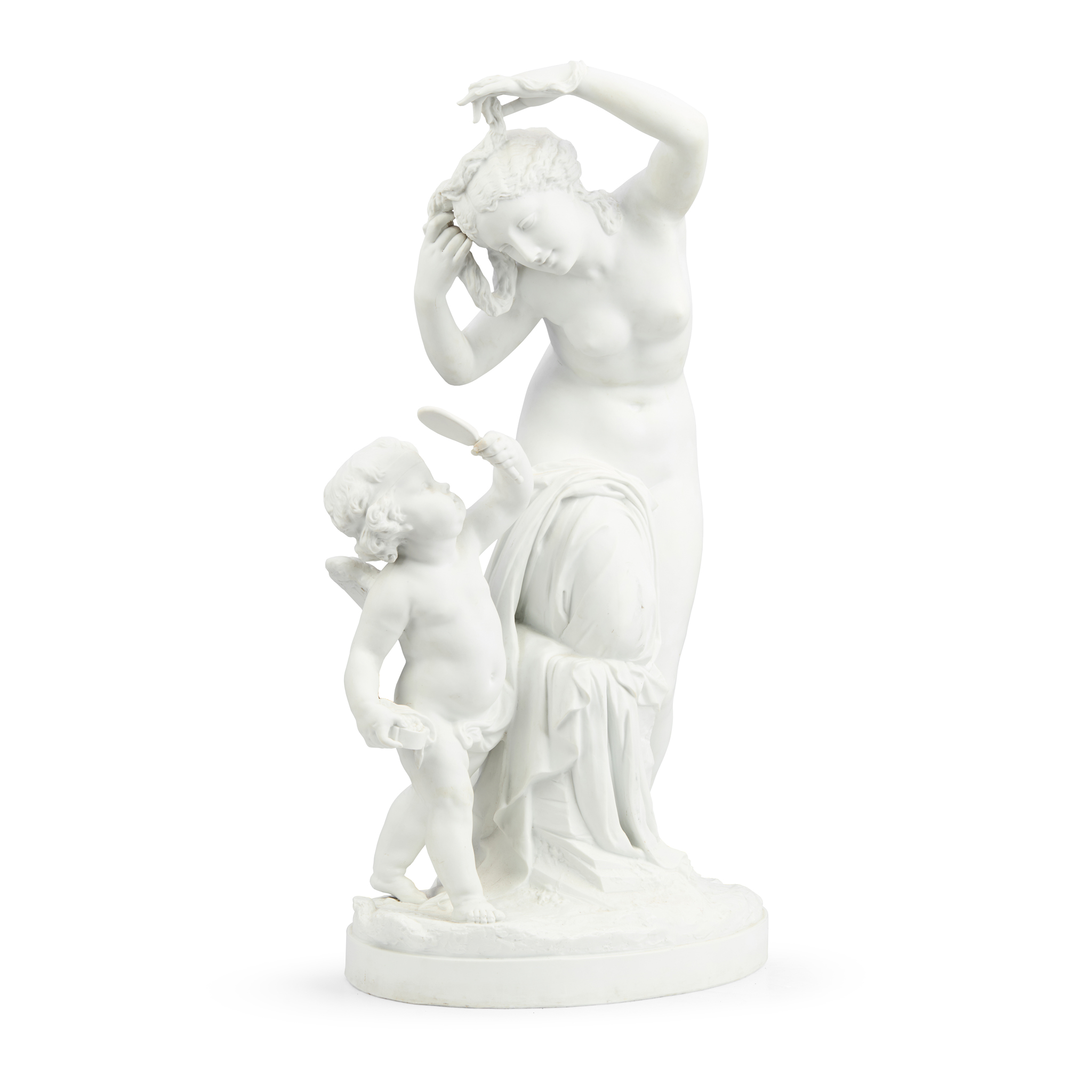 A LARGE FRENCH BISQUE FIGURE GROUP OF VENUS AT HER BATH