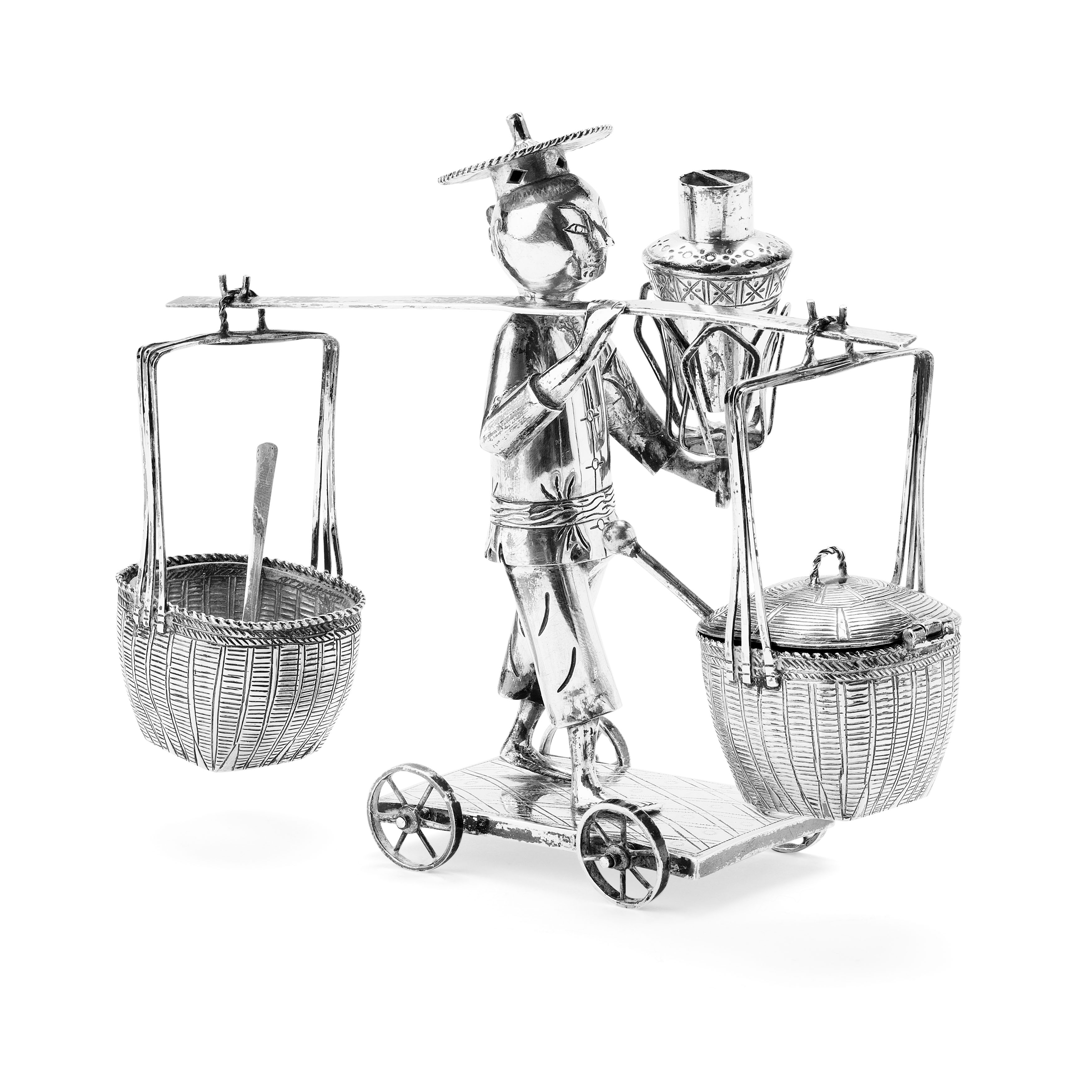 CHINESE SILVER FIGURAL CONDIMENT SET