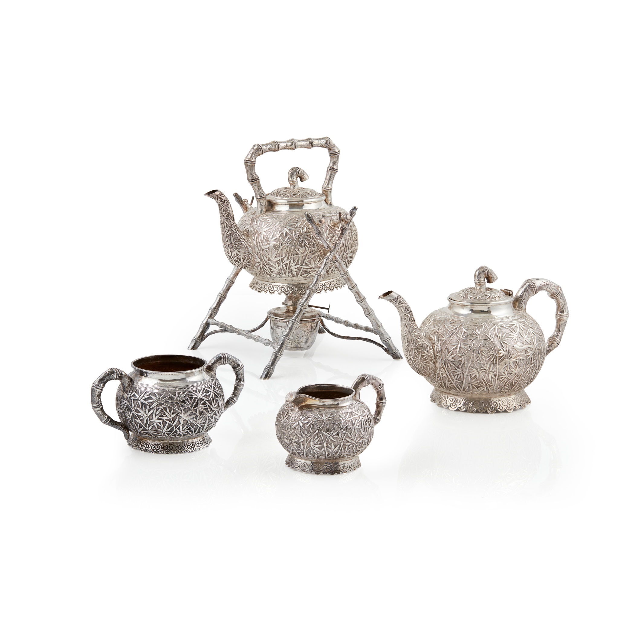 SET OF FOUR EXPORT SILVER TEA WARES