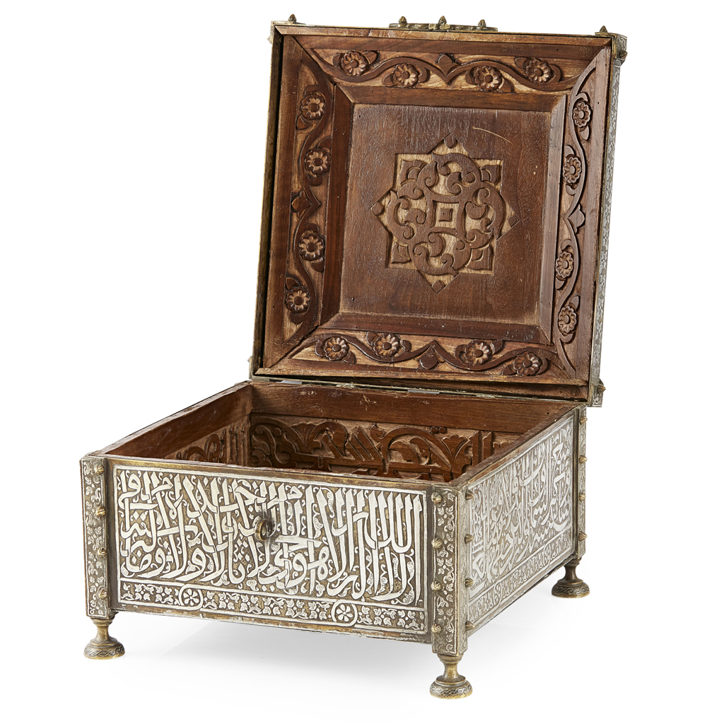 MAMLUK REVIVAL SILVER INLAID BRASS QUR'AN BOX (SUNDUQ)