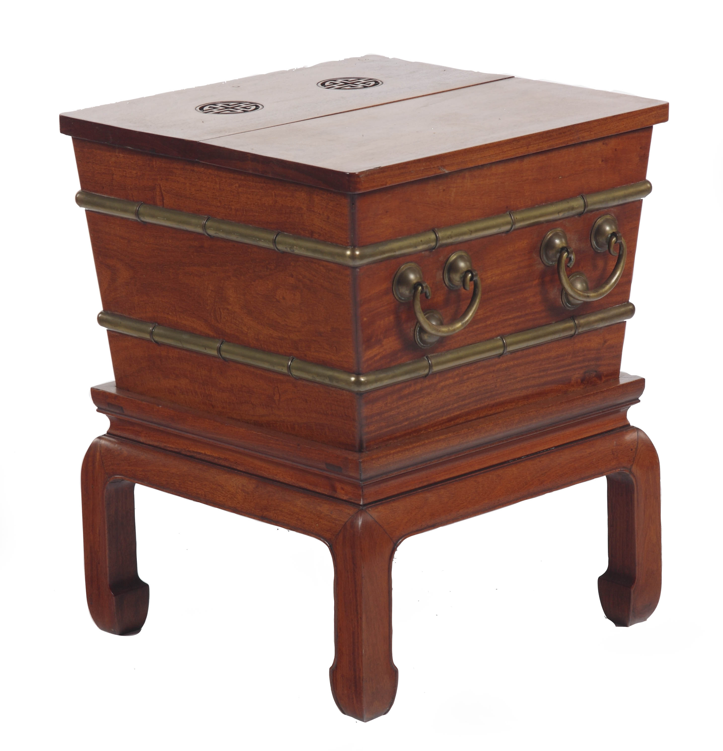 A Chinese huang huali and brass bound wine cooler, early 20th century