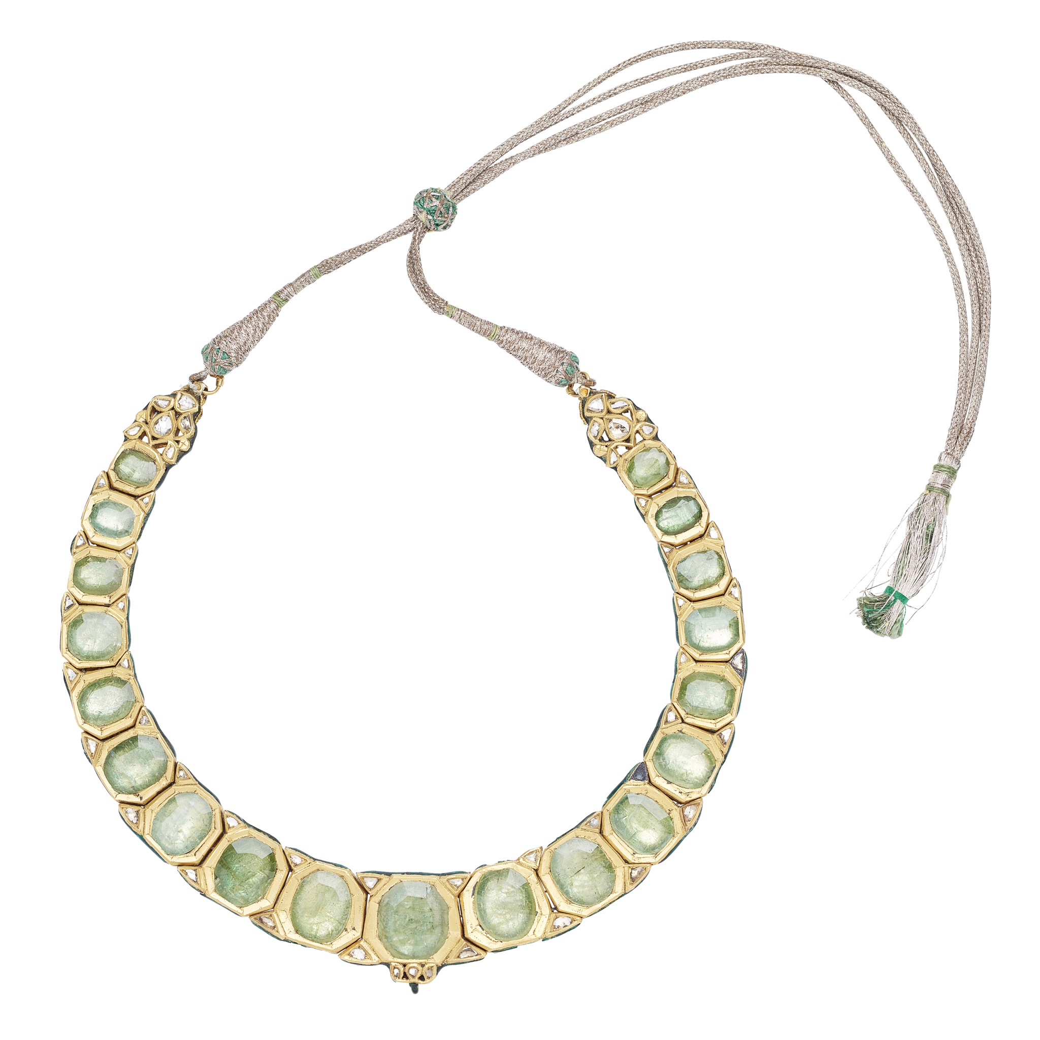 An Indian beryl and diamond set necklace
