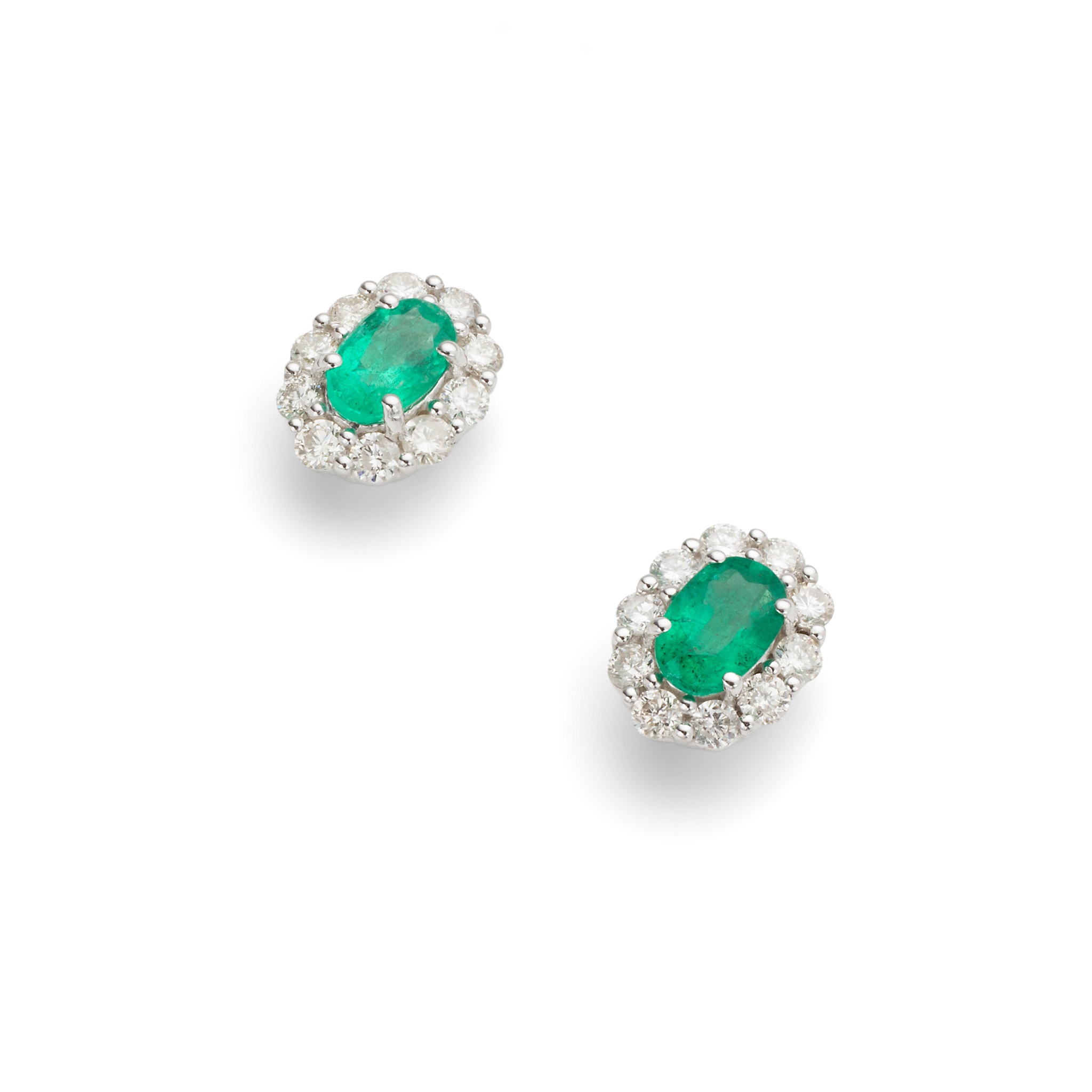 A pair of emerald and diamond earrings