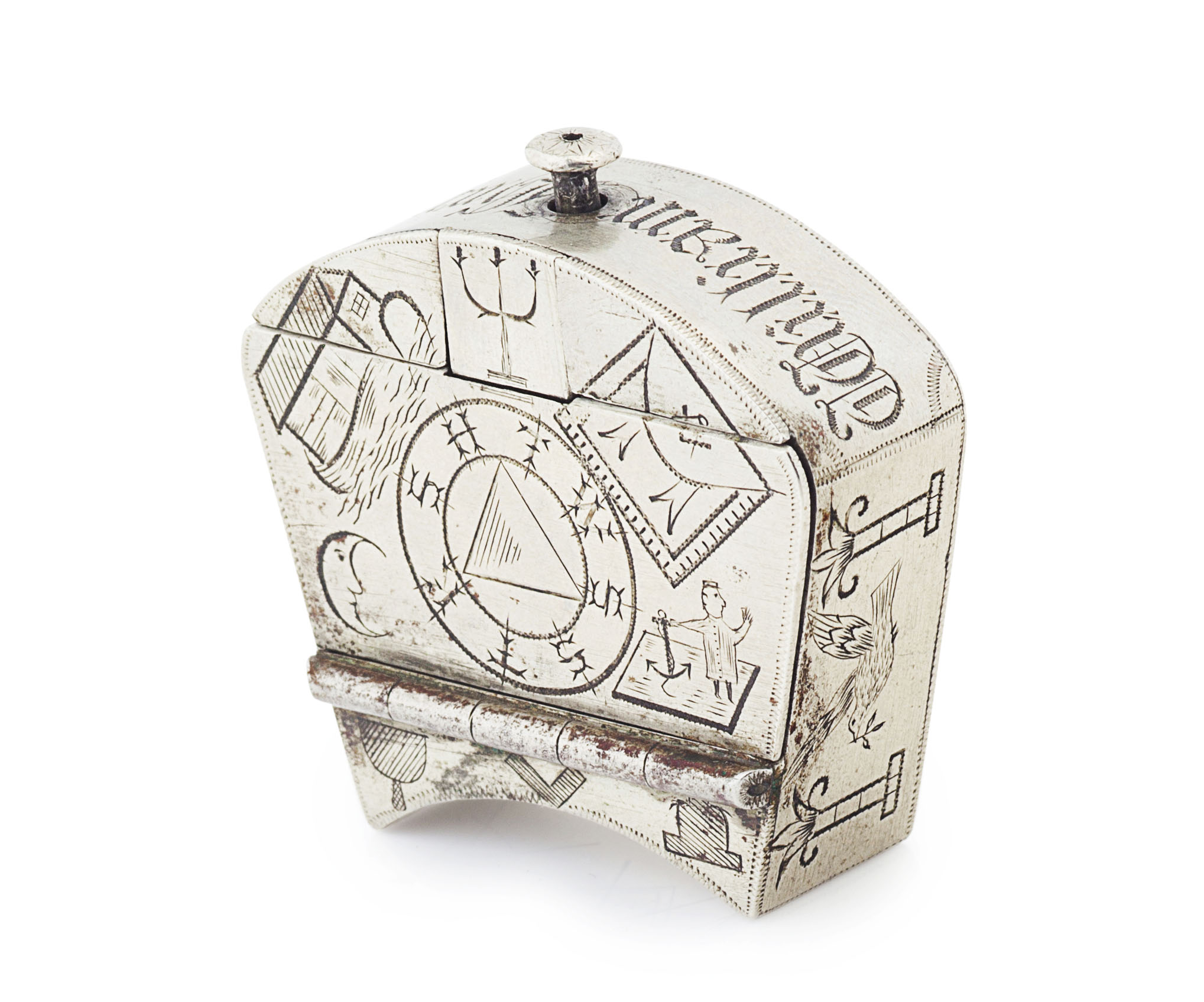 WHITE METAL MASONIC SNUFF BOX