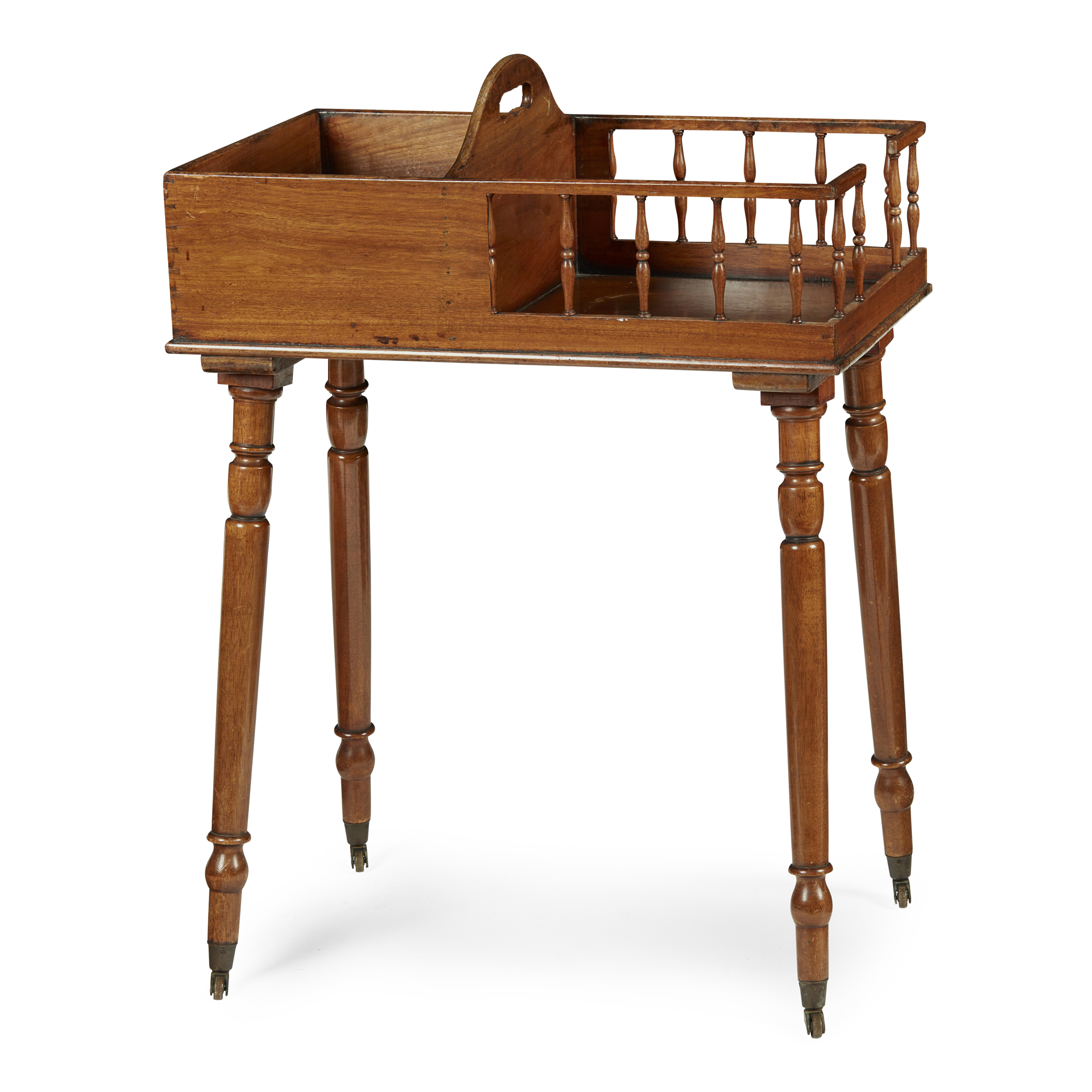 LATE GEORGE III MAHOGANY PLATE AND CUTLERY STAND