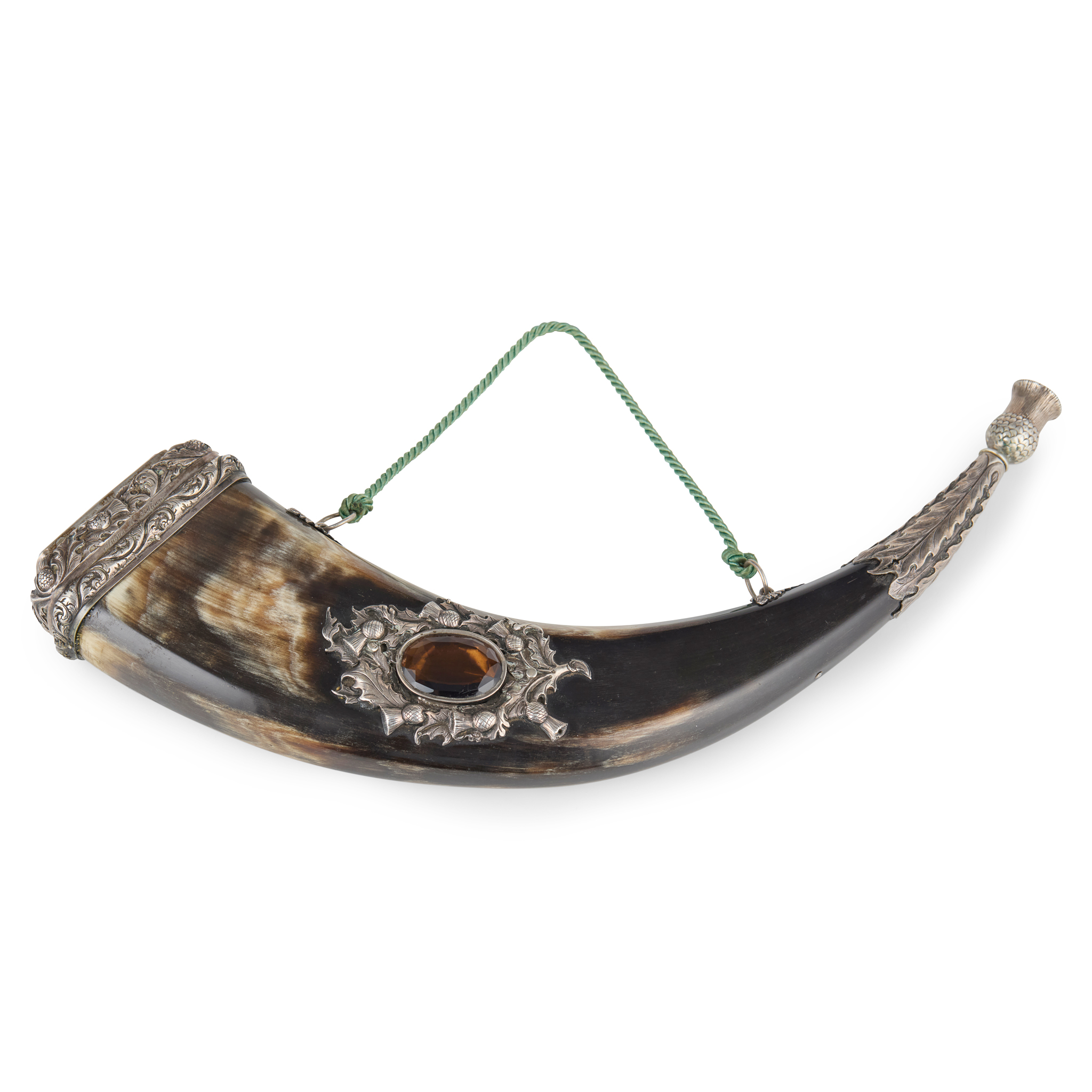 AN EARLY VICTORIAN POWDER HORN