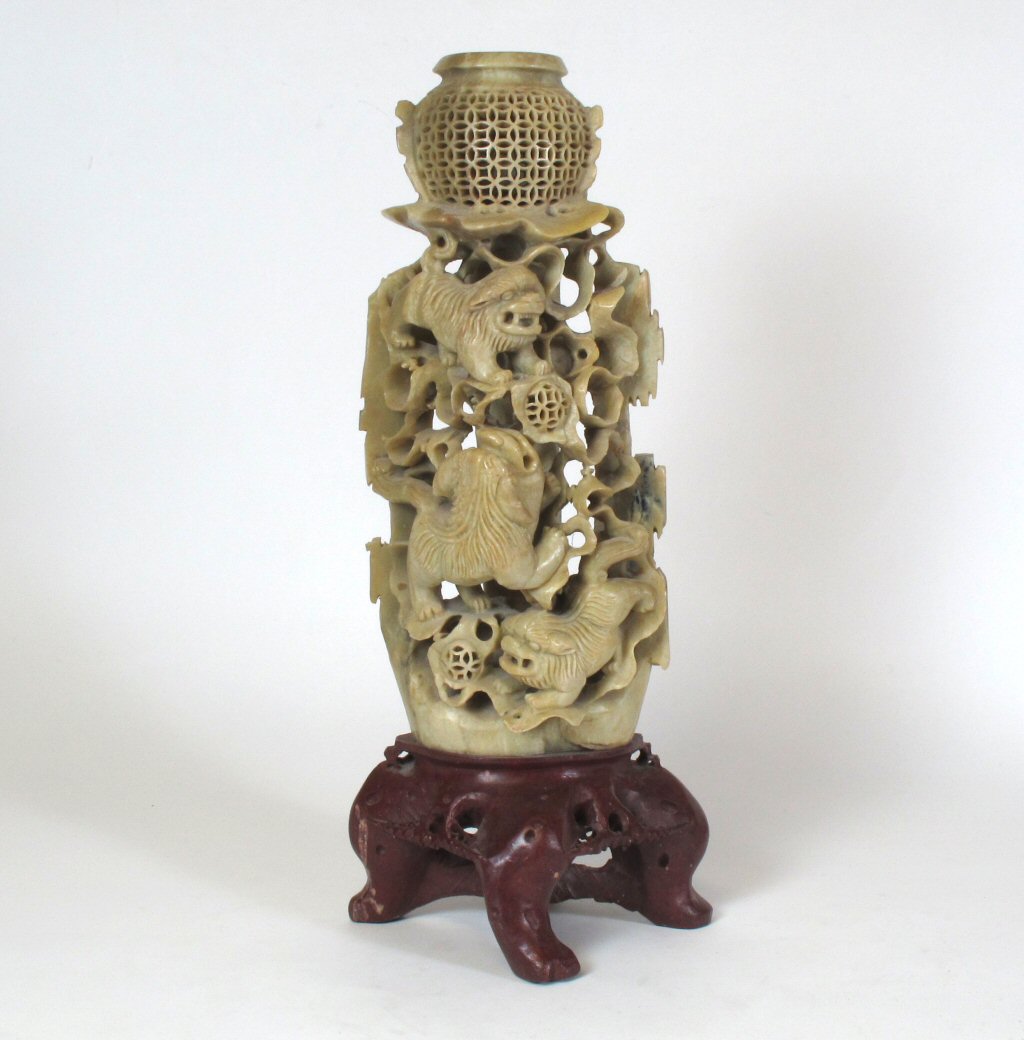 LARGE CHINESE CARVED SOAPSTONE CENSER