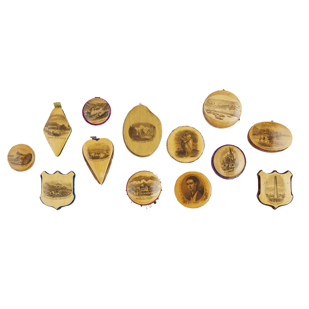 A GROUP OF MAUCHLINE WARE PIN CUSHIONS