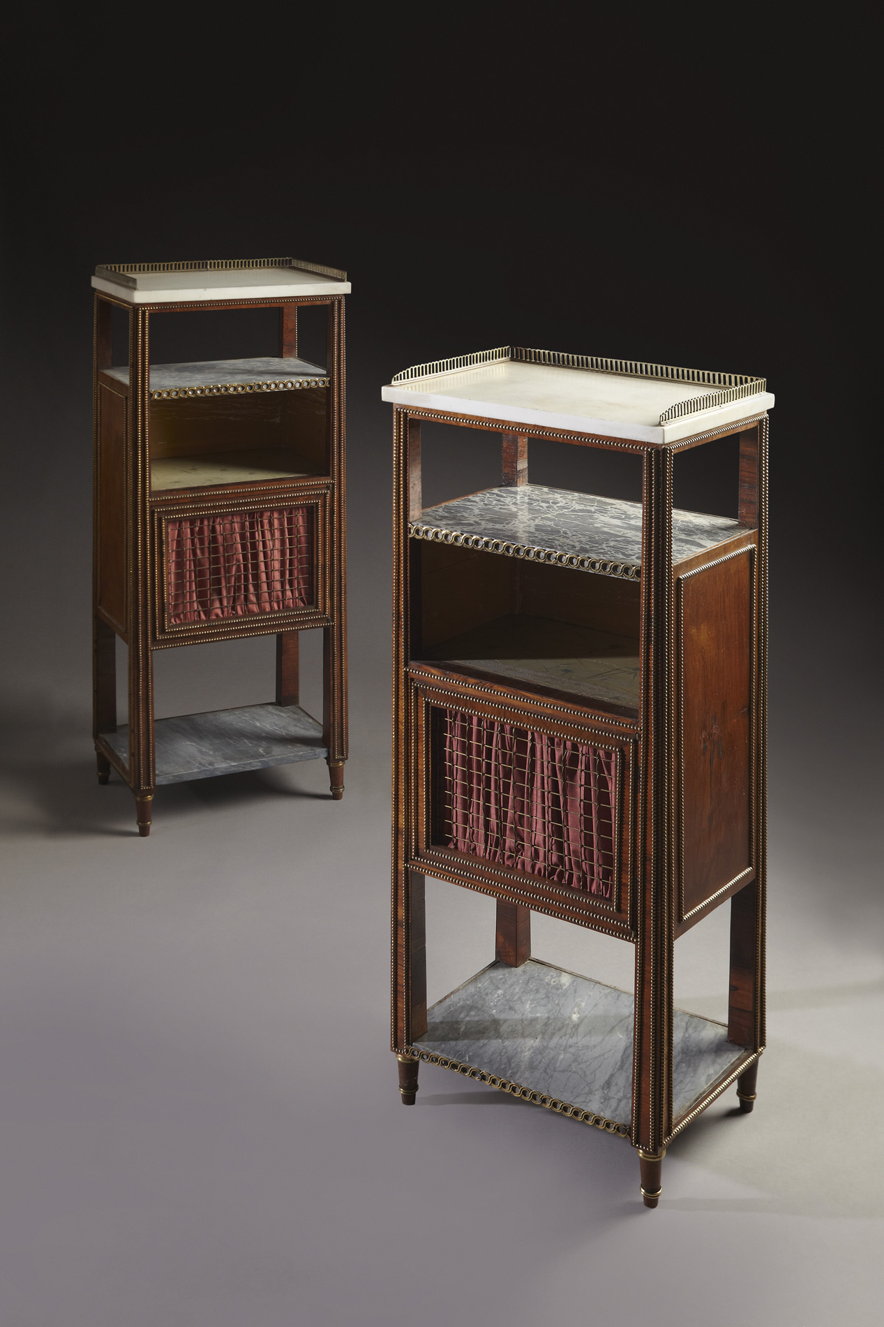 PAIR OF FINE ROSEWOOD AND SPECIMEN MARBLE ETAGERES