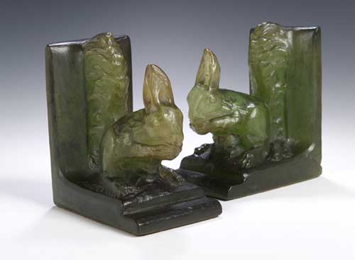 A pair of Almeric Walter pate de verre book ends,