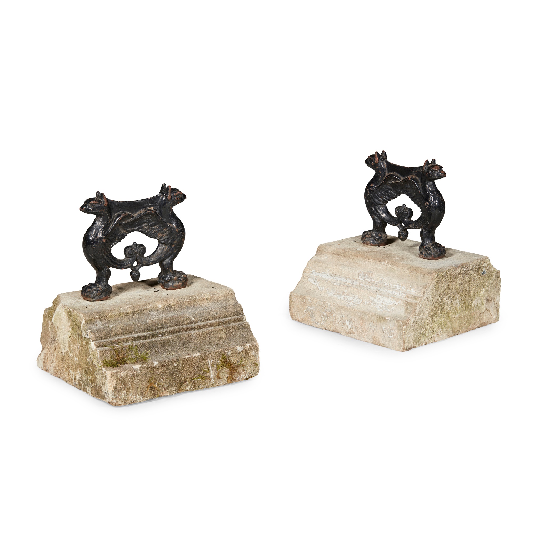 PAIR OF LARGE REGENCY CAST IRON AND STONE BOOT SCRAPERS