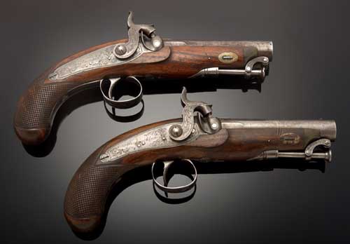 A pair of Scottish 19th century percussion travelling pistols