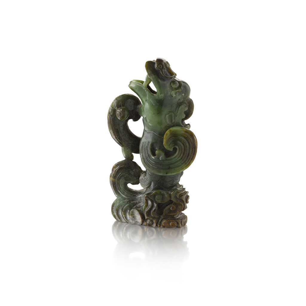 SPINACH-GREEN JADE 'DRAGON-CARP' VASE