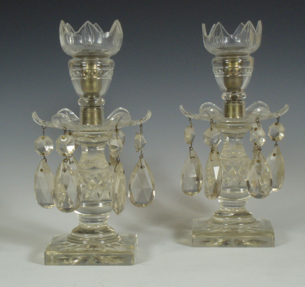 A pair of 19th century cut glass table lustres