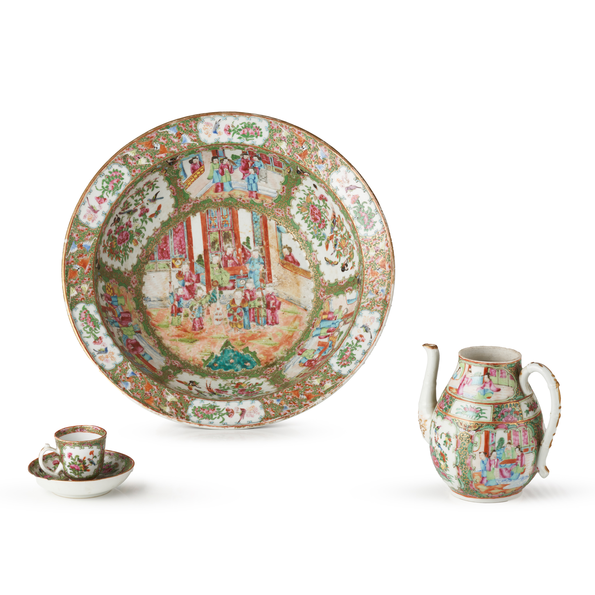 GROUP OF FOUR CANTON FAMILLE ROSE WARES