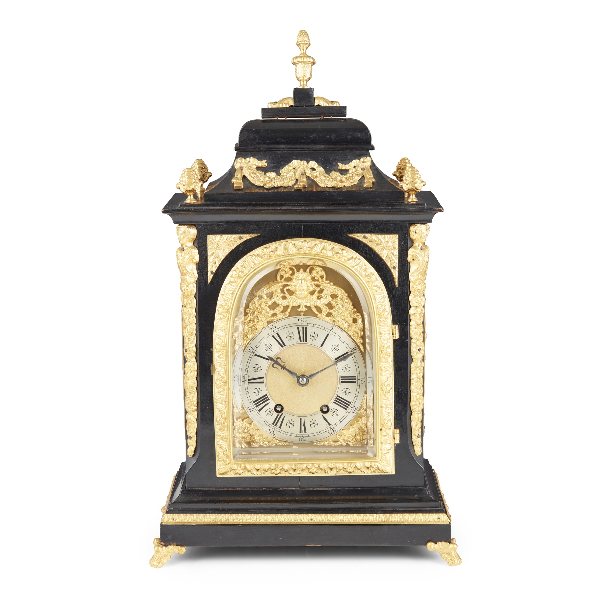 VICTORIAN EBONISED AND GILT METAL MOUNTED BRACKET CLOCK