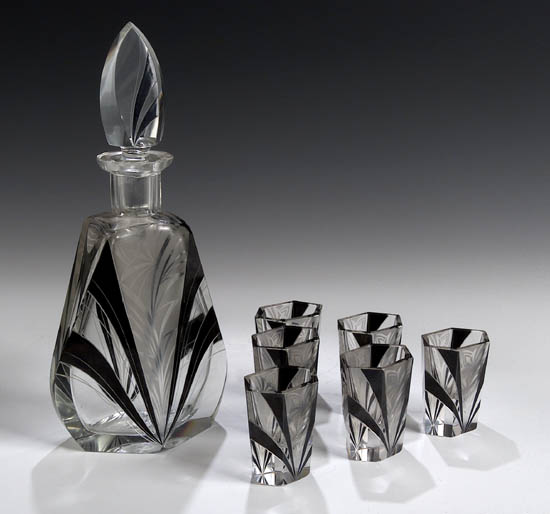 An art Deco cut glass licquer set