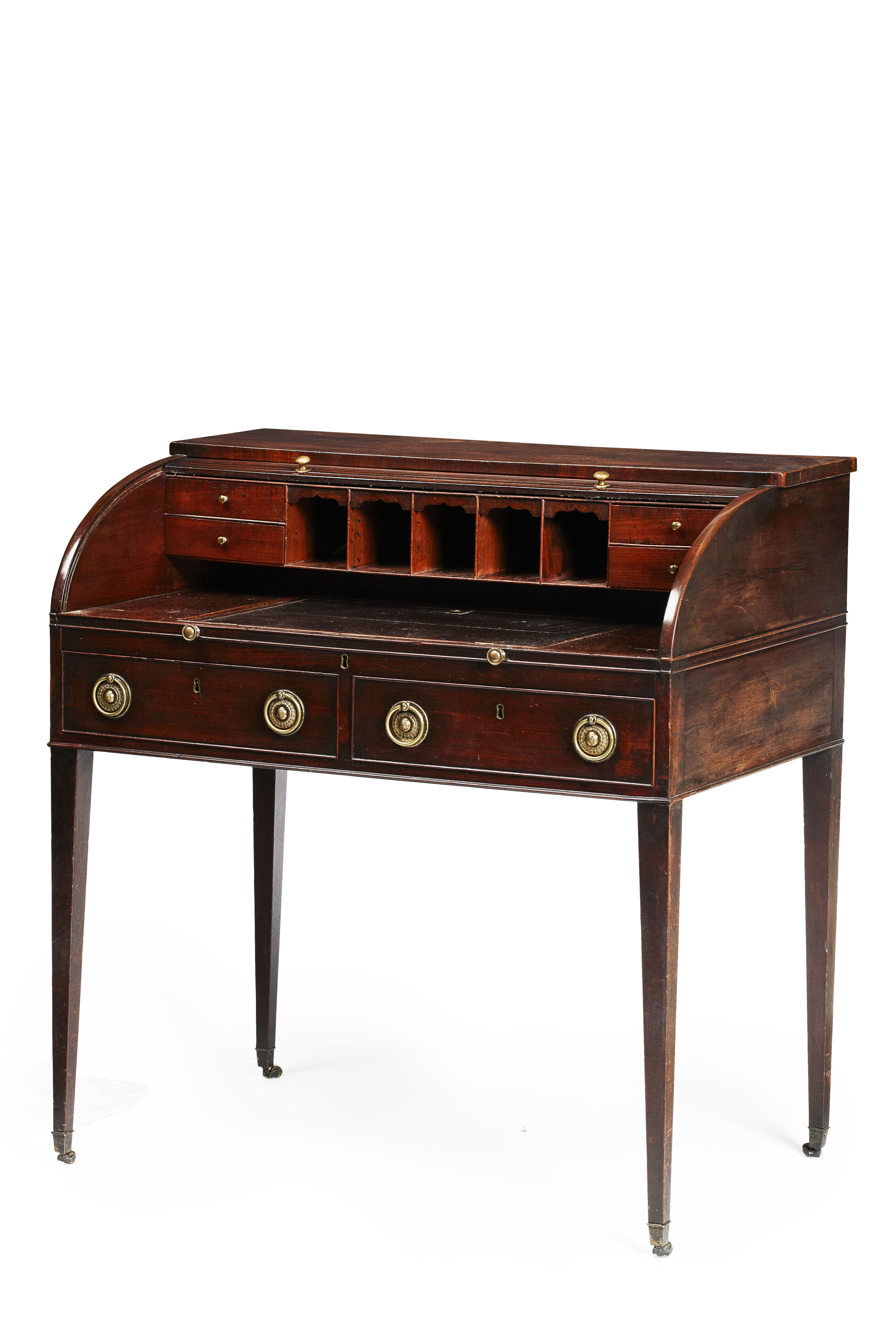 GEORGE III MAHOGANY TAMBOUR DESK