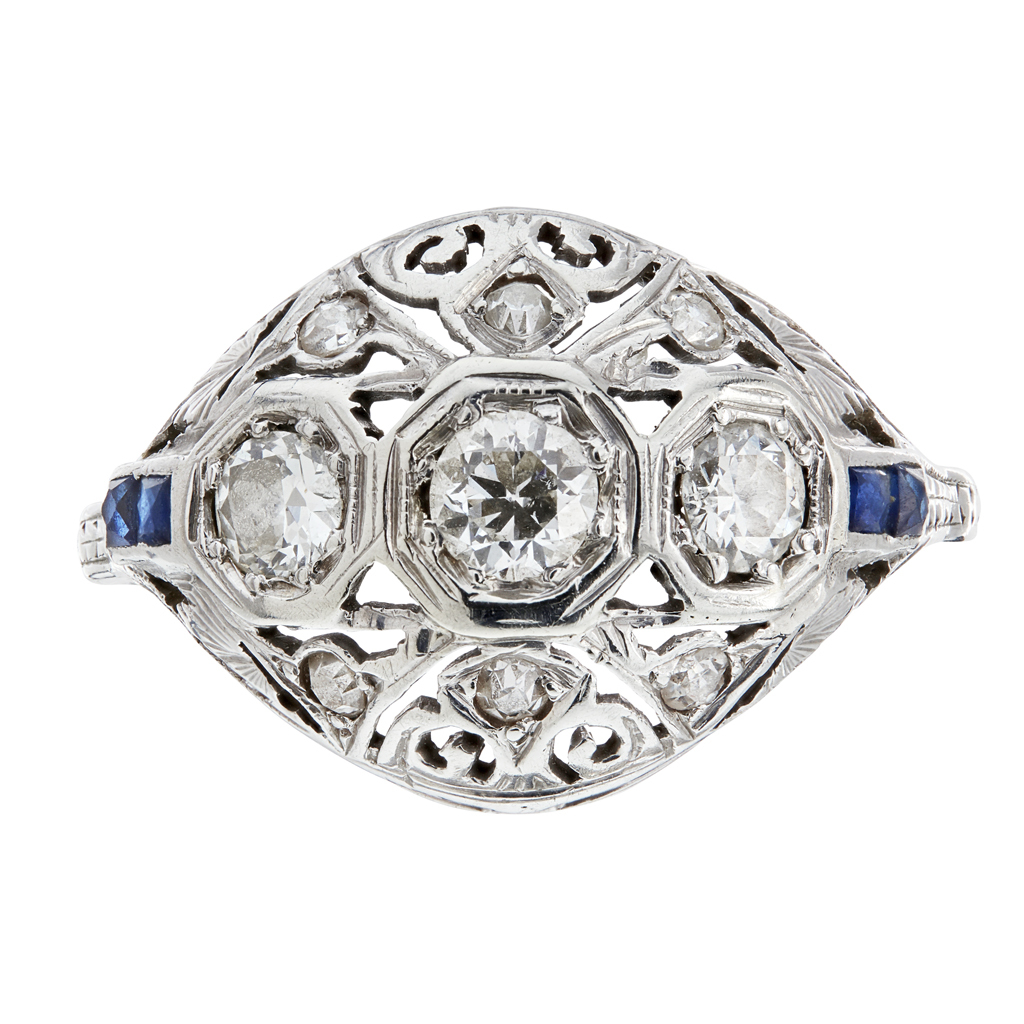 An early 20th century sapphire and diamond cluster ring