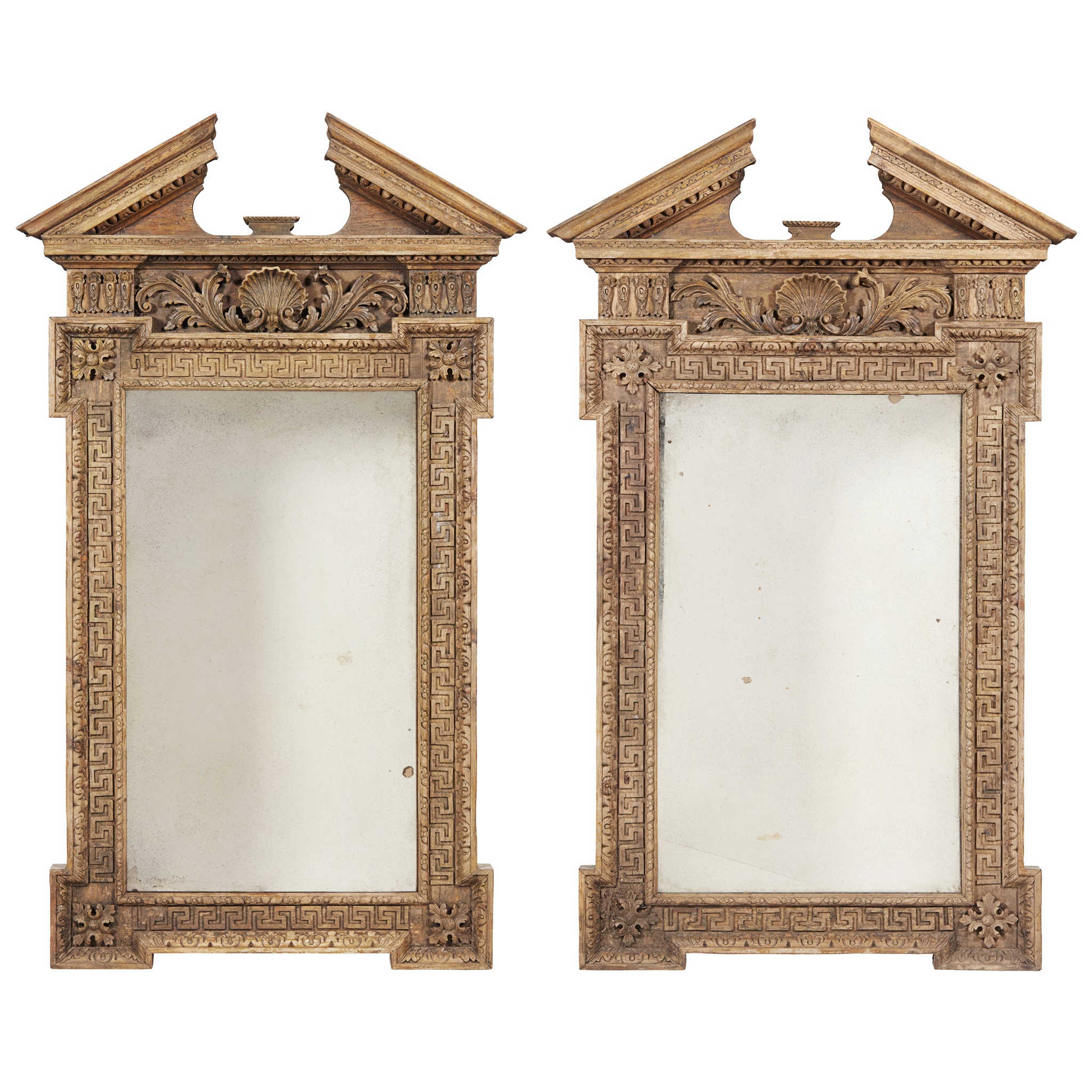 PAIR OF GEORGE II STYLE CARVED PINE PIER MIRRORS