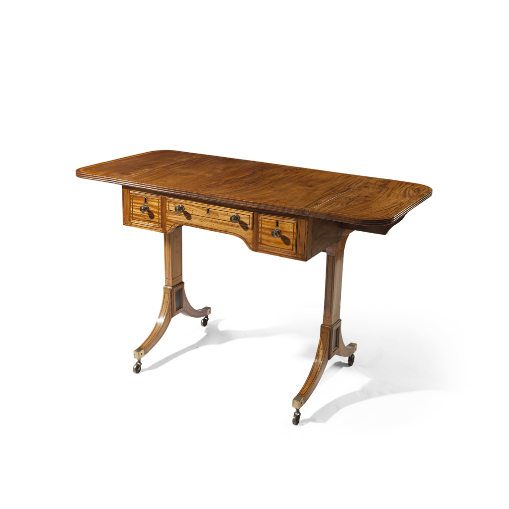 A FINE REGENCY MAHOGANY AND SATINWOOD BANDED SOFA TABLE
