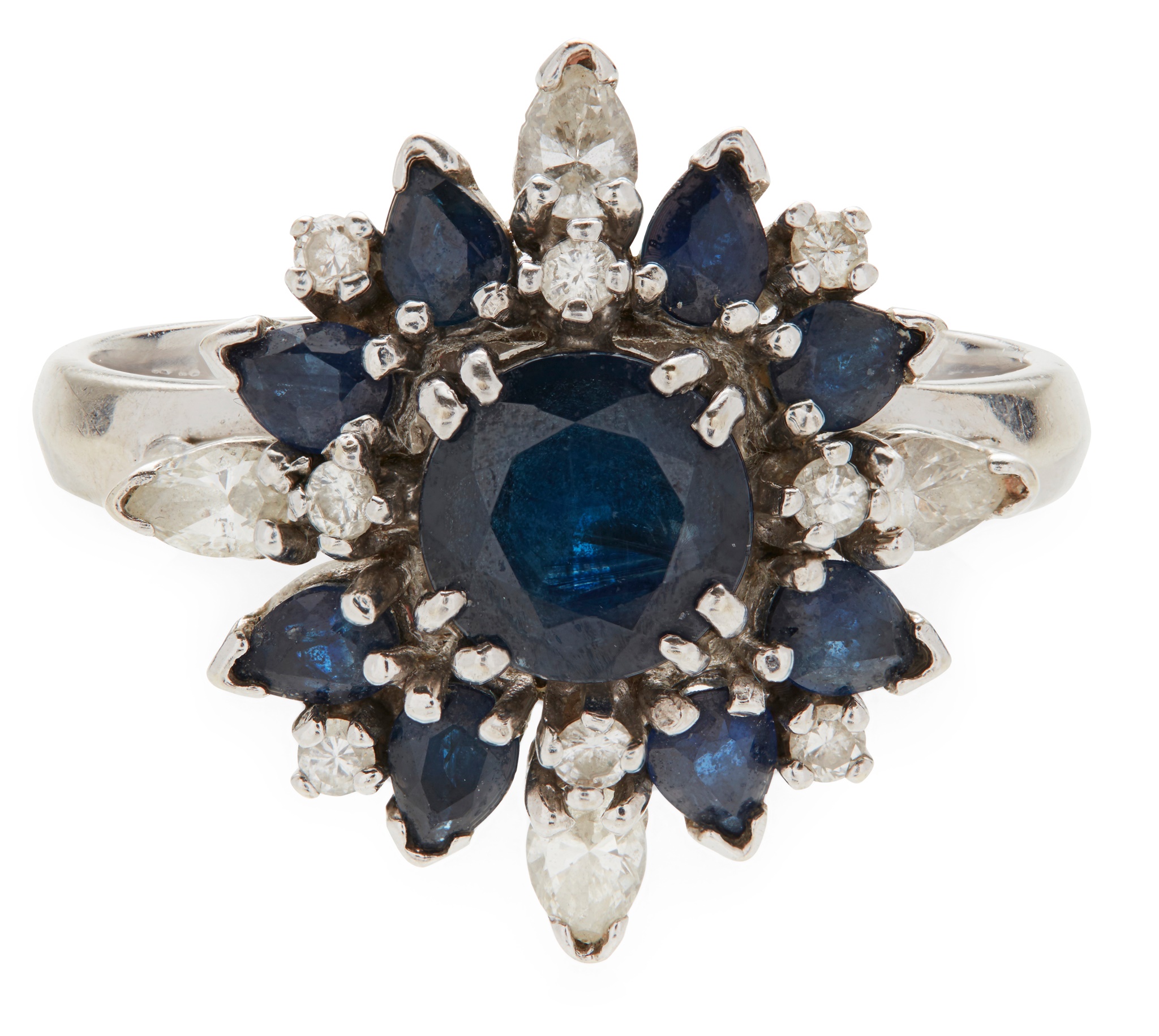 A sapphire and diamond set cluster ring
