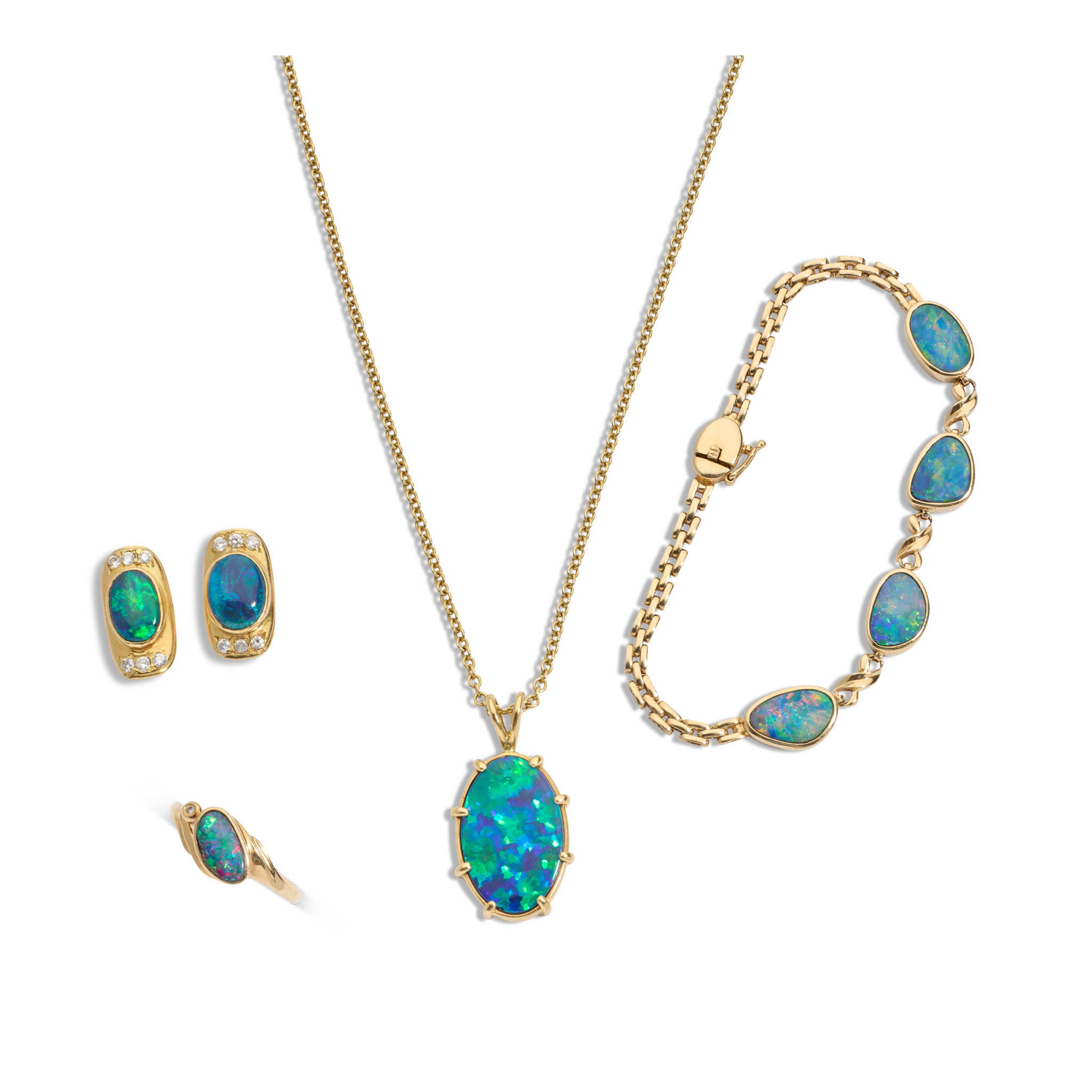 A matched suite of black opal jewellery