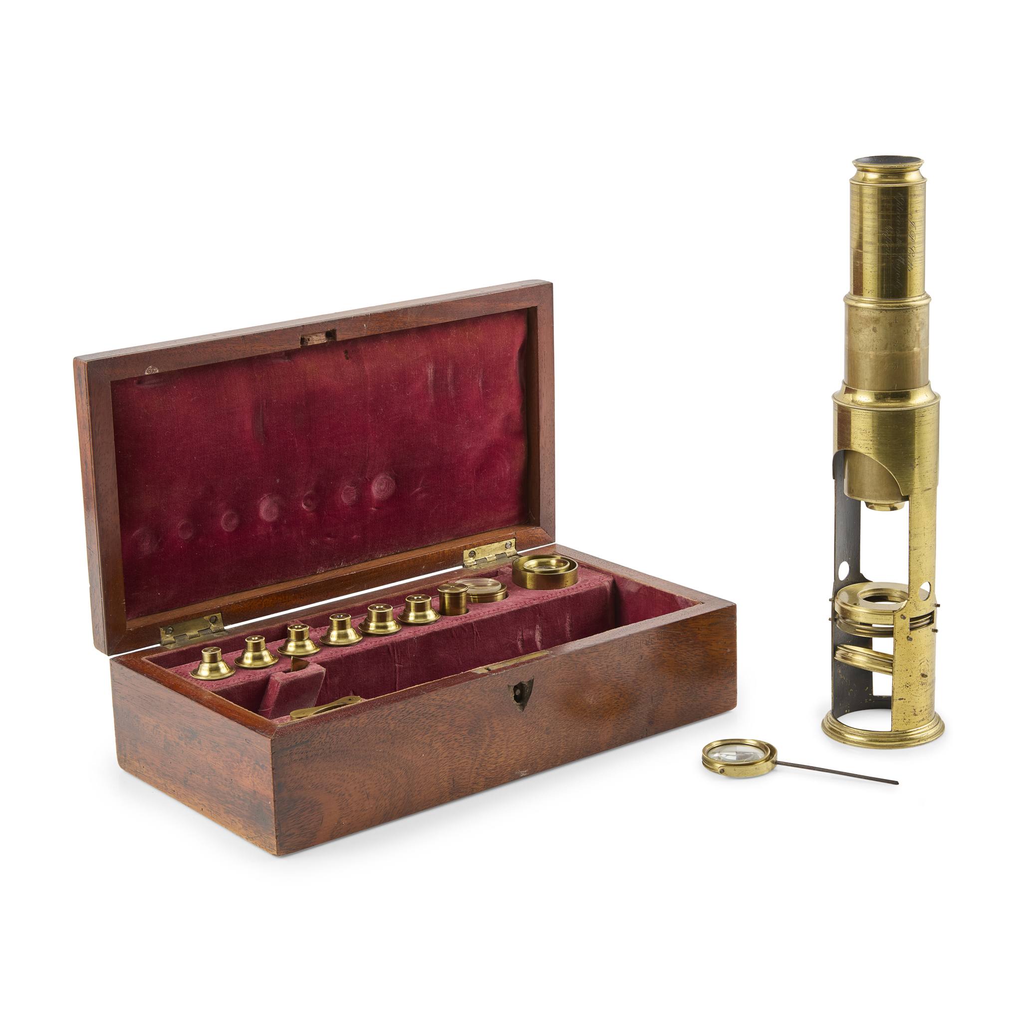 VICTORIAN BRASS COMPOUND DRUM MICROSCOPE, BY J. P. CUTTS, SHEFFIELD