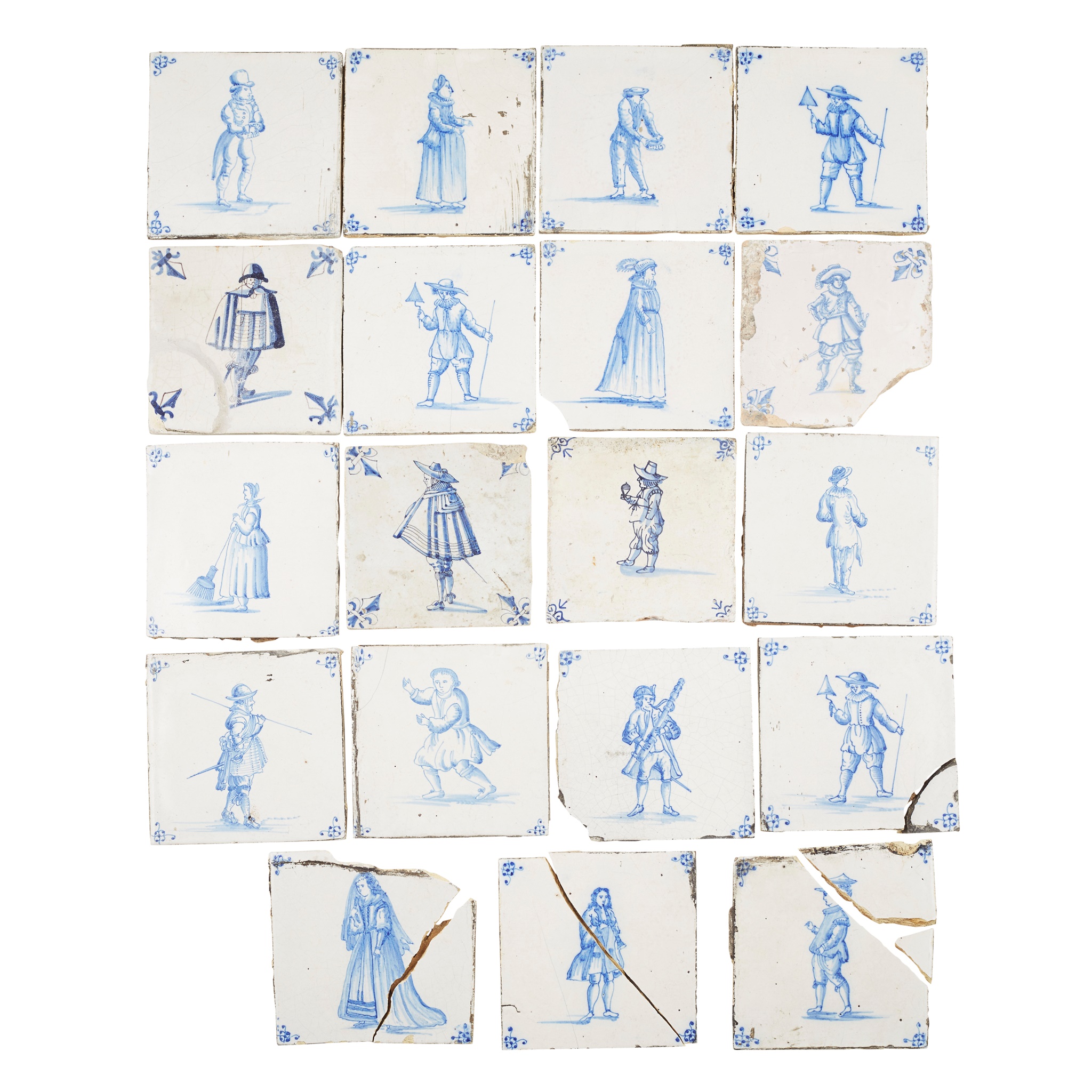 NINETEEN BLUE ON WHITE DUTCH DELFT TILES