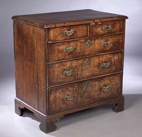 A William and Mary walnut chest of drawers