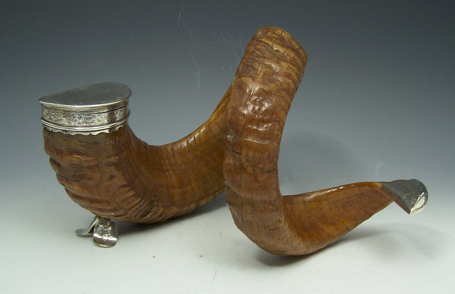 An impressive Victorian mounted ram's horn table snuff mull,