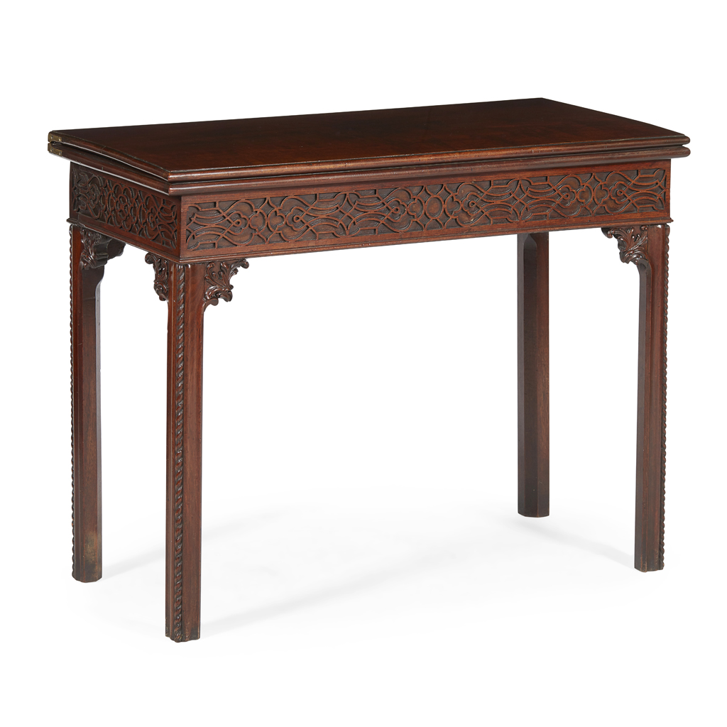 GEORGE III 'CHINESE CHIPPENDALE' MAHOGANY GAMES TABLE