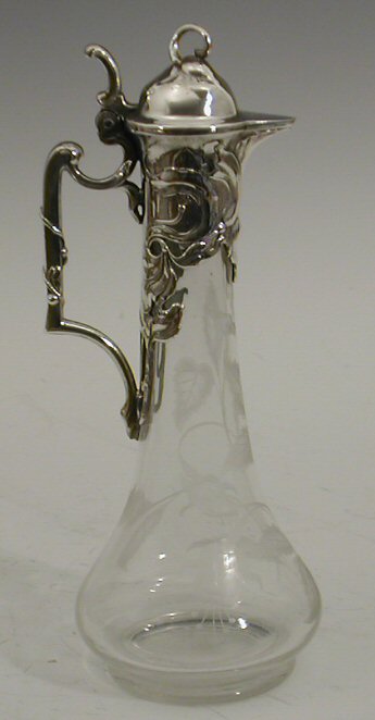 A Jugendstil WMF electroplated and etched glass wine jug,