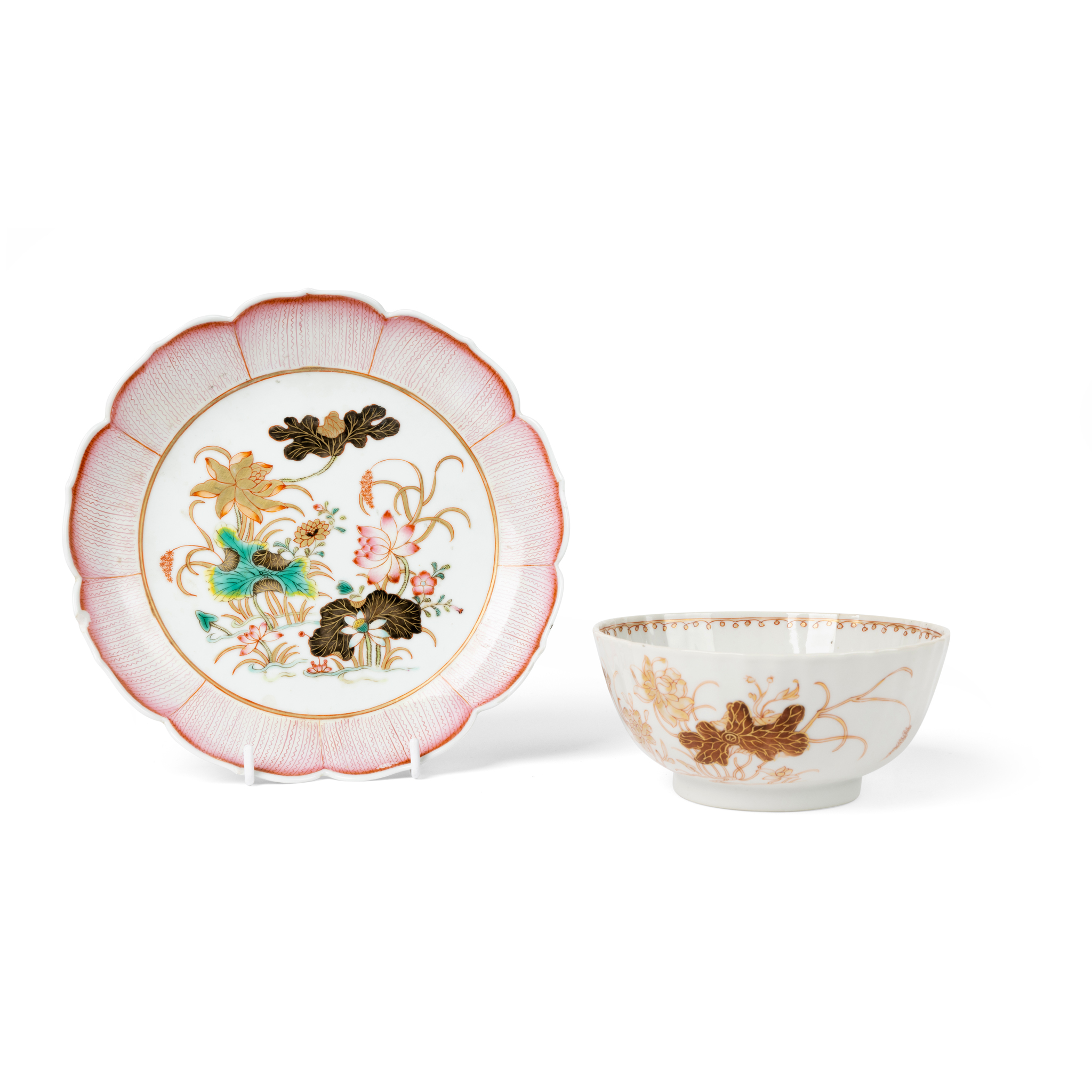 CHINESE FAMILLE ROSE 'LOTUS' DISH AND BOWL