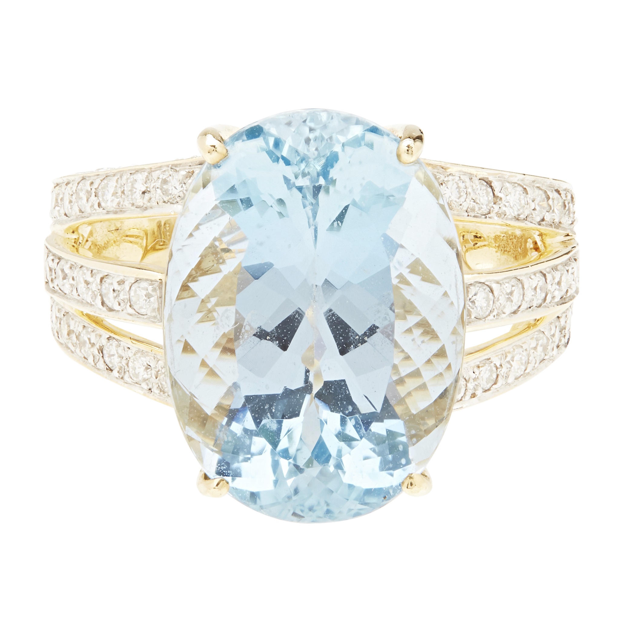 An aquamarine and diamond set cocktail ring