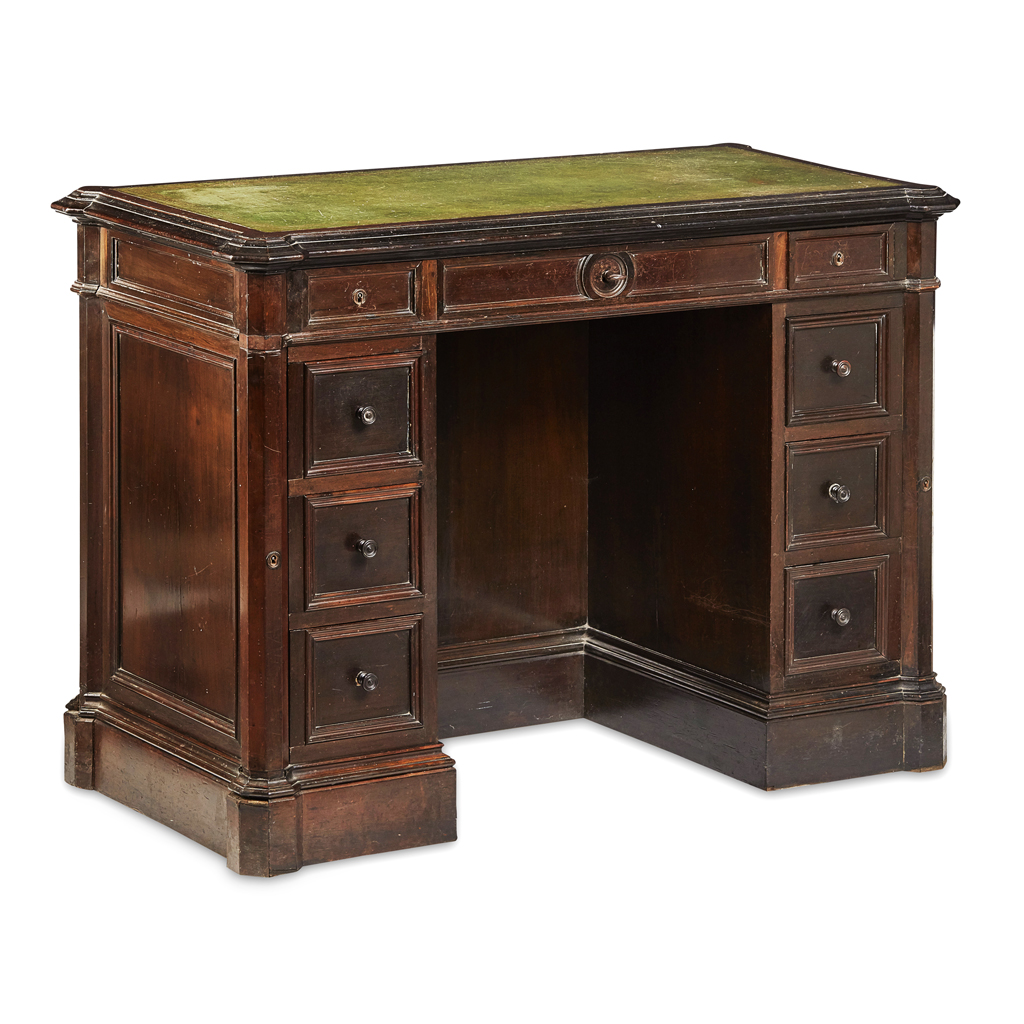 VICTORIAN GOTHIC REVIVAL STAINED OAK KNEEHOLE DESK