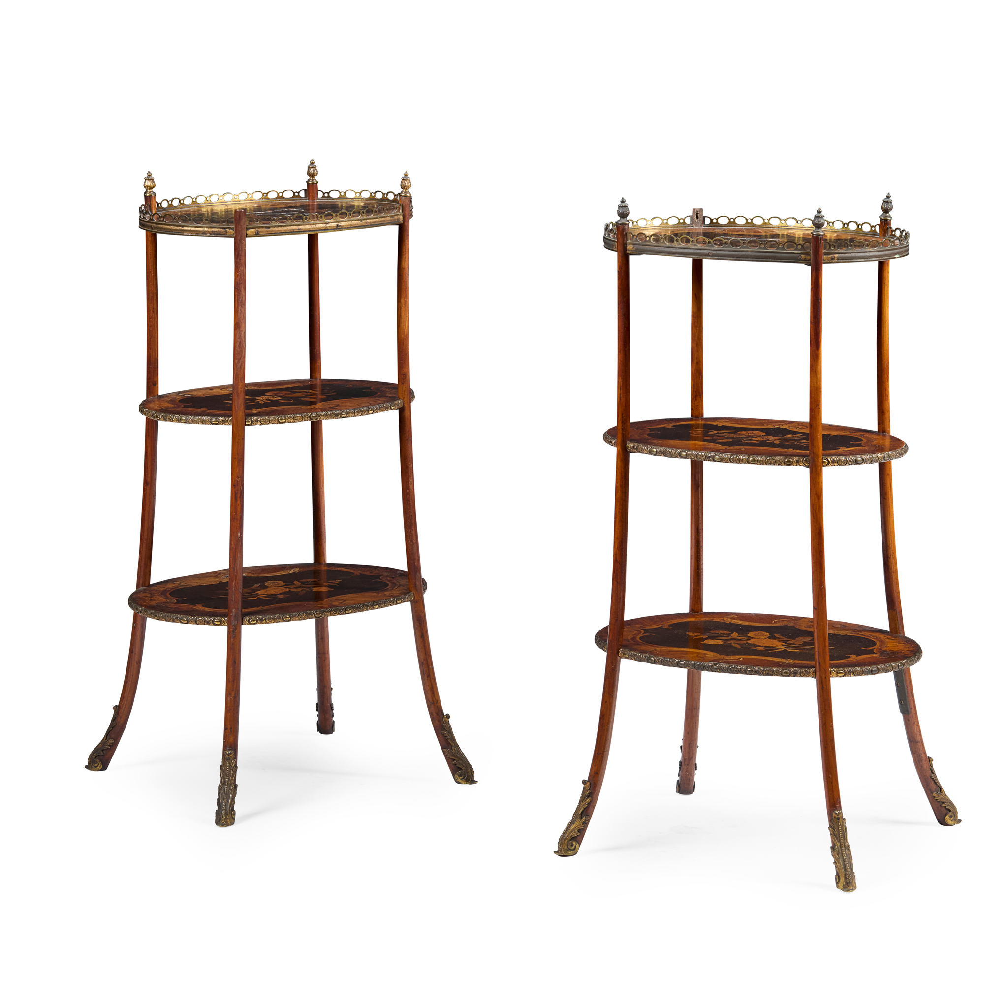 PAIR OF VICTORIAN KINGWOOD AND MARQUETRY ETAGERES