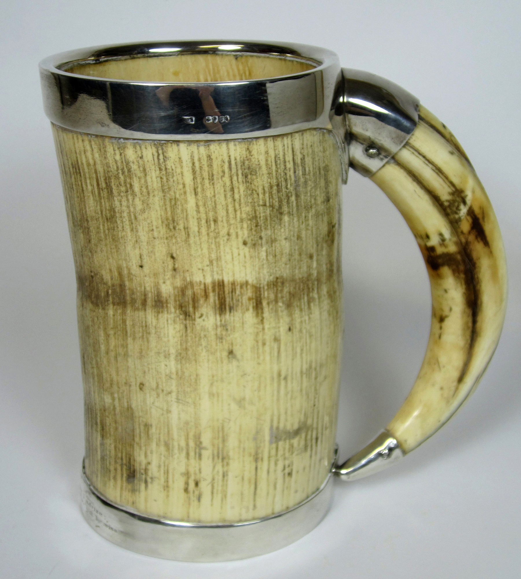 SILVER MOUNTED IVORY TANKARD