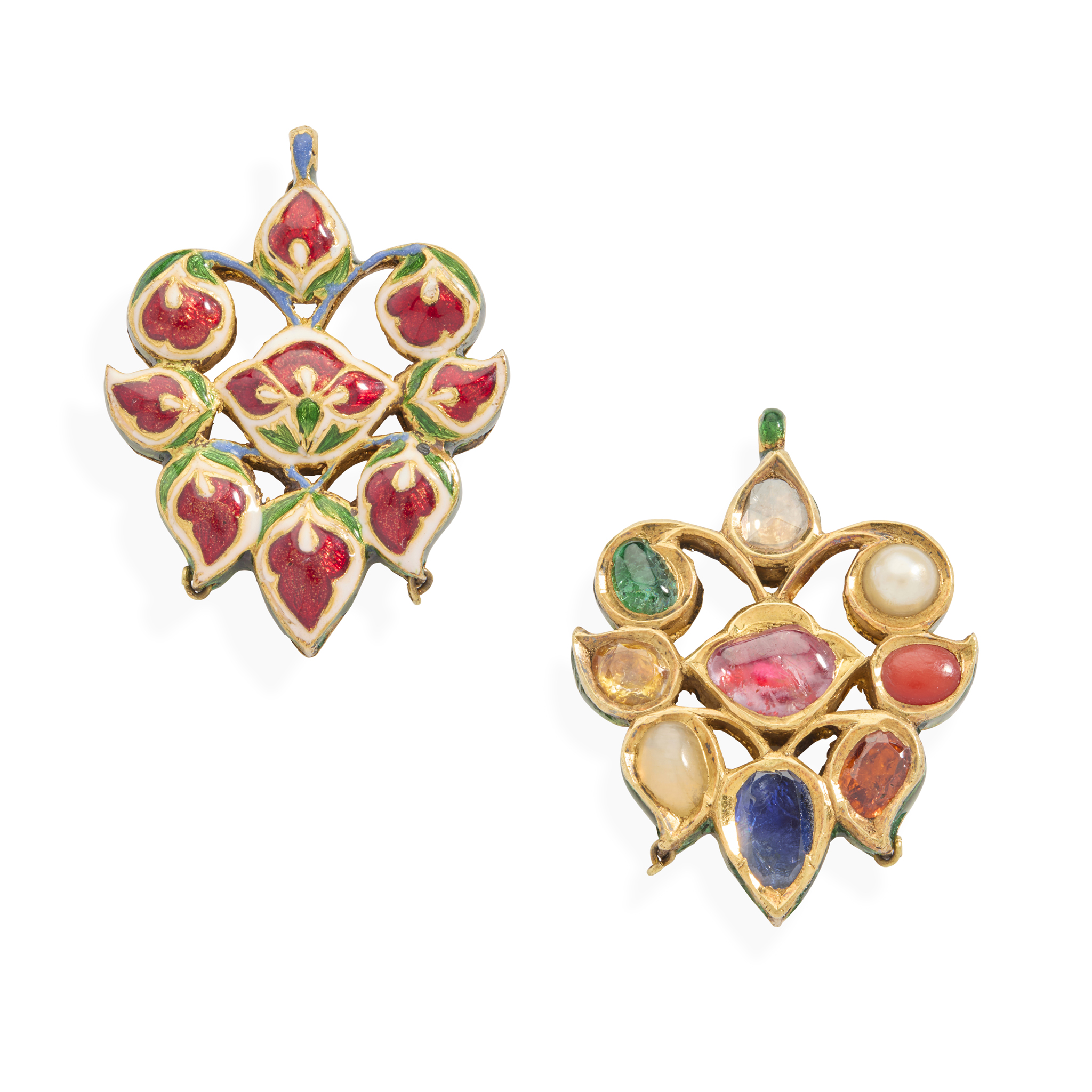 An Indian enamel and gem-set pendant